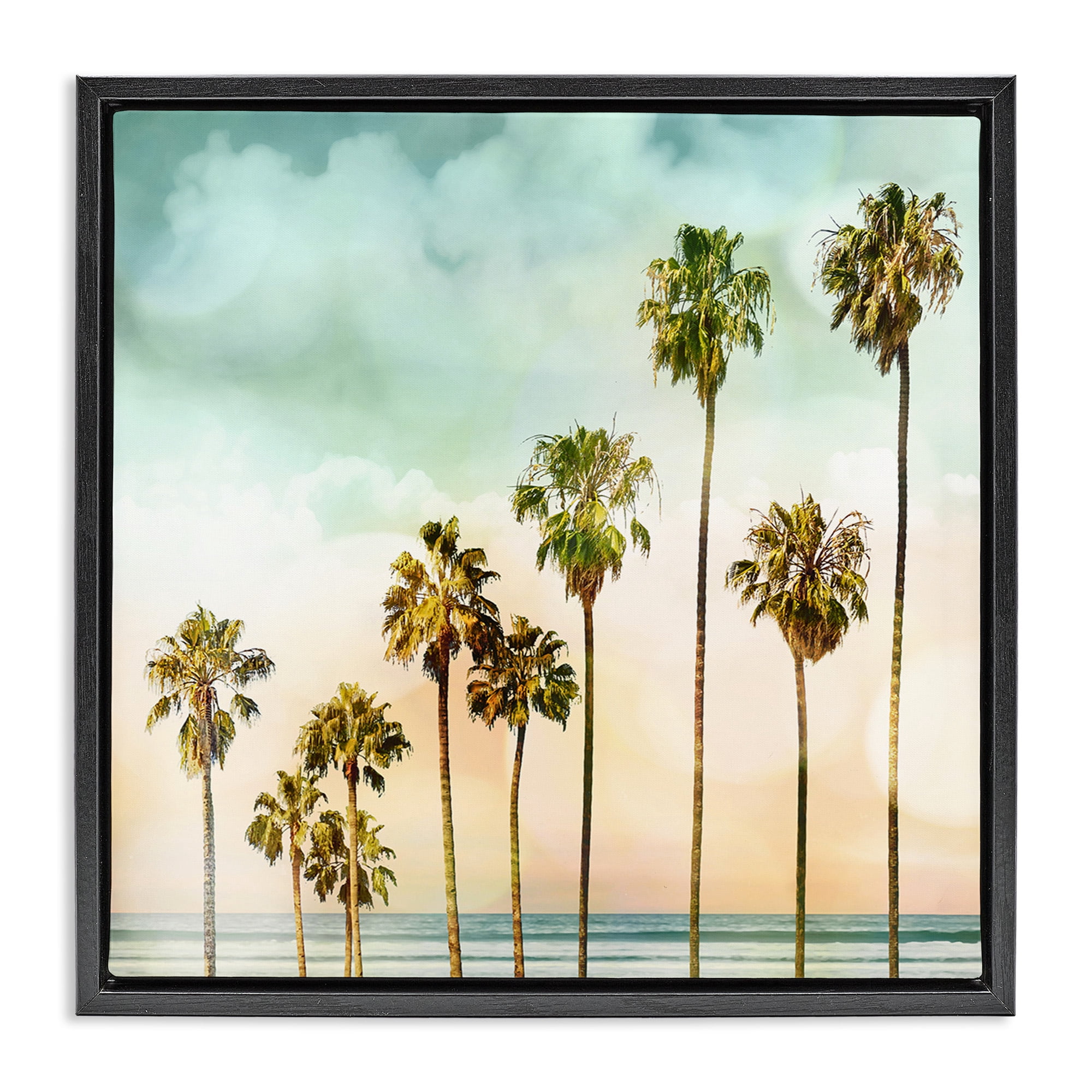 Stupell Industries Tropical Beach Palm Trees Nature Photography Black Floater Framed Canvas Art Print Wall Art, 25 x 25