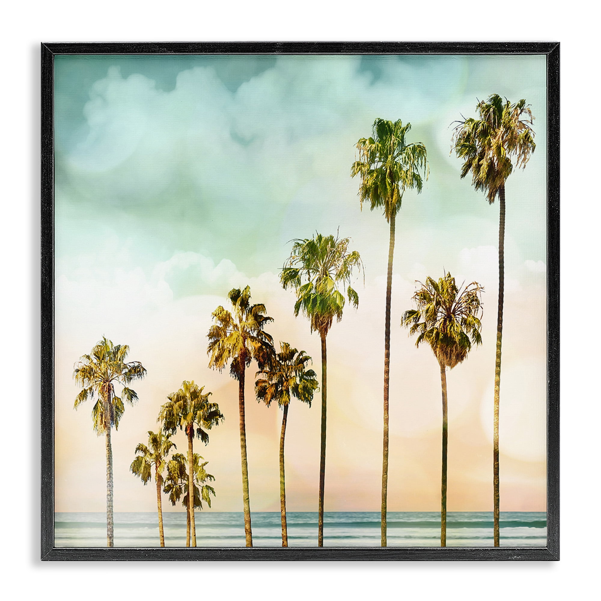Stupell Industries Tropical Beach Palm Trees Nature Photography Black Framed Art Print Wall Art, 17 x 17