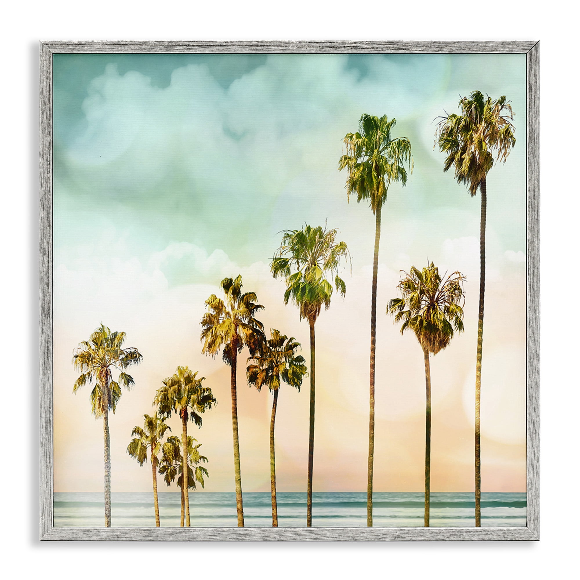 Stupell Industries Tropical Beach Palm Trees Nature Photography Gray Framed Art Print Wall Art, 17 x 17