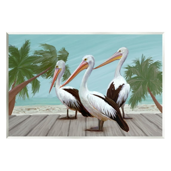 Stupell Industries Tropical Beach Pelicans Palms Graphic Art Unframed Art Print Wall Art, Design by Ziwei Li