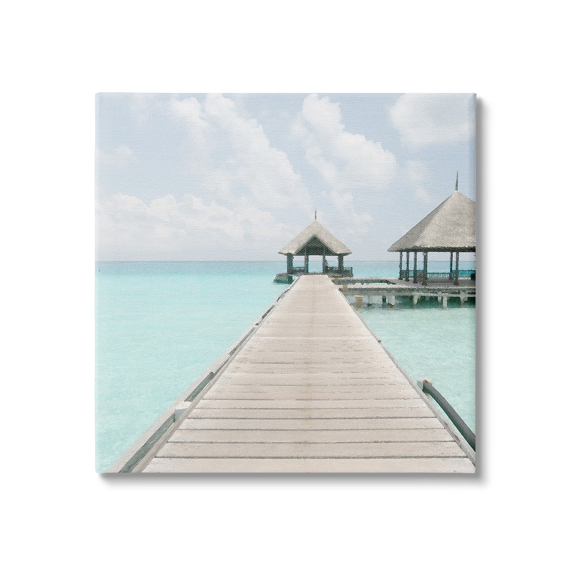Stupell Industries Tropical Beach Pier Landscape Painting Gallery Wrapped Canvas Art Print Wall Art, 17 x 17