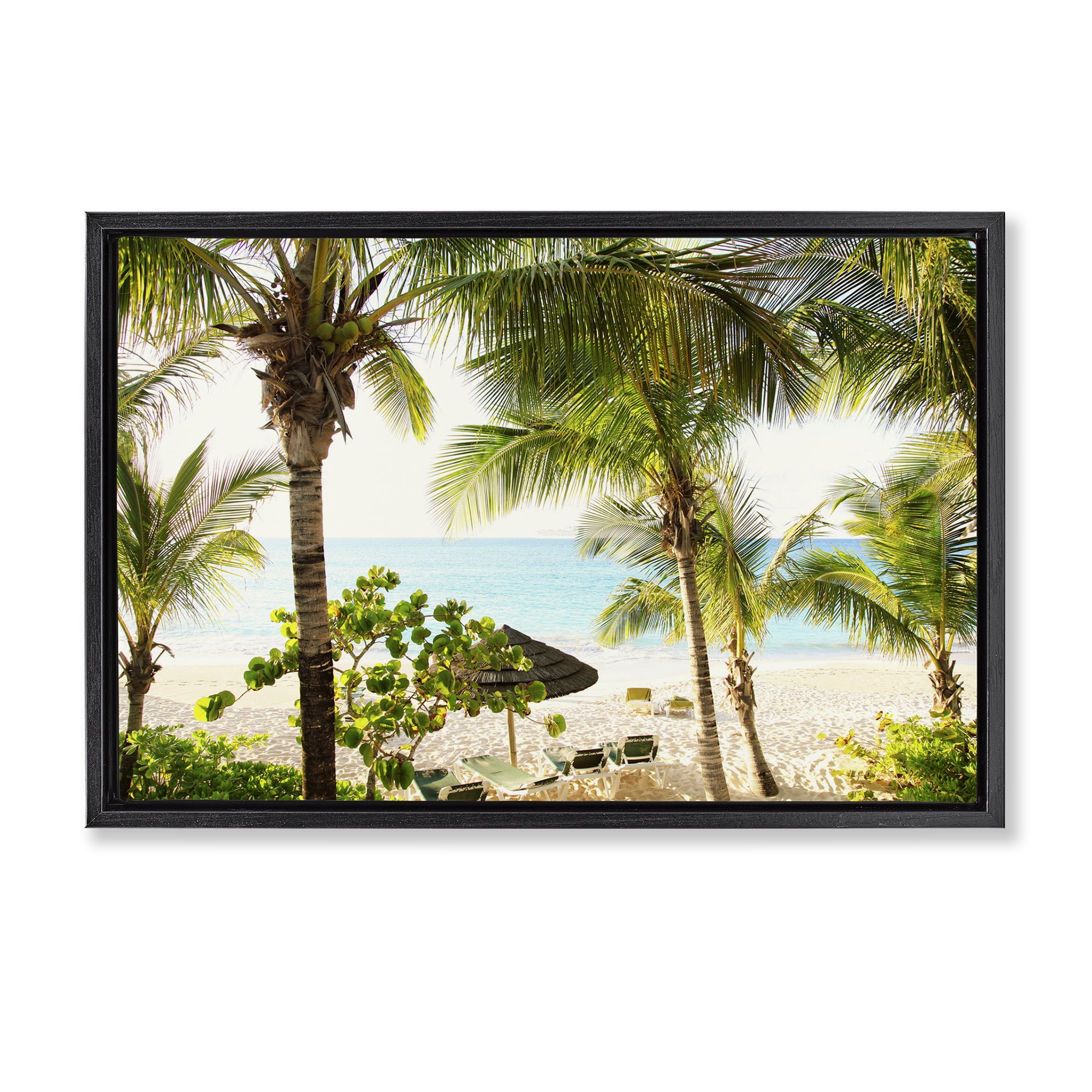 Stupell Industries Tropical Beach Resort Landscape Photography Black Floater Framed Canvas Art Print Wall Art, 31 x 21