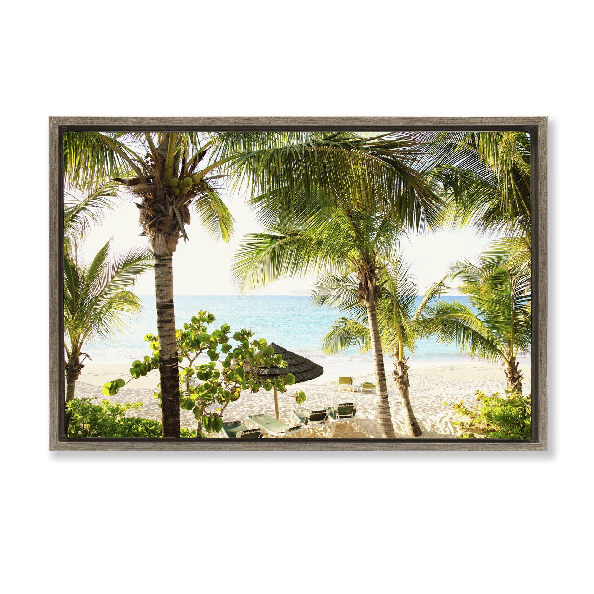Stupell Industries Tropical Beach Resort Landscape Photography Brown Floater Framed Canvas Art Print Wall Art, 31 x 21
