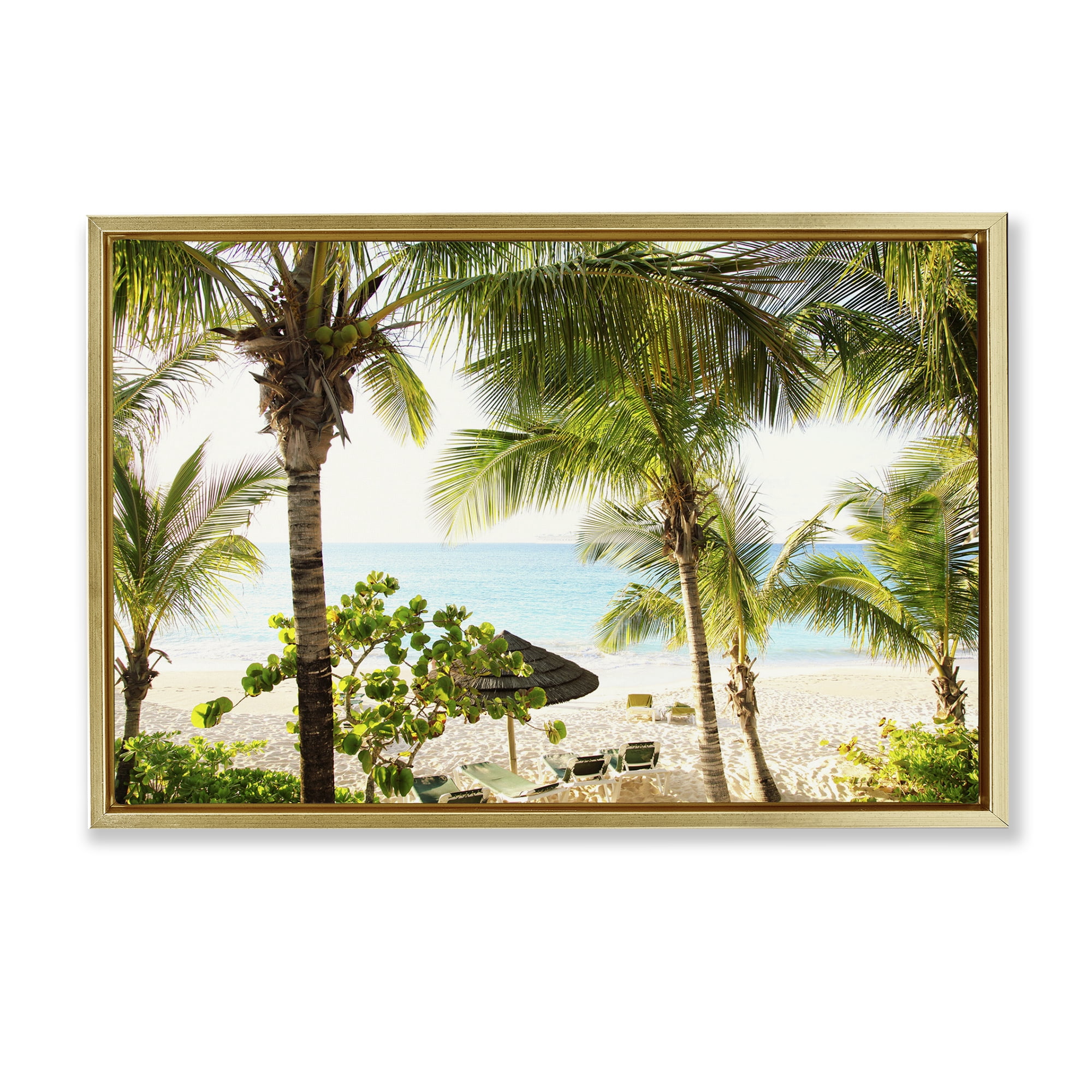 Stupell Industries Tropical Beach Resort Landscape Photography Gold Floater Framed Canvas Art Print Wall Art, 25 x 17