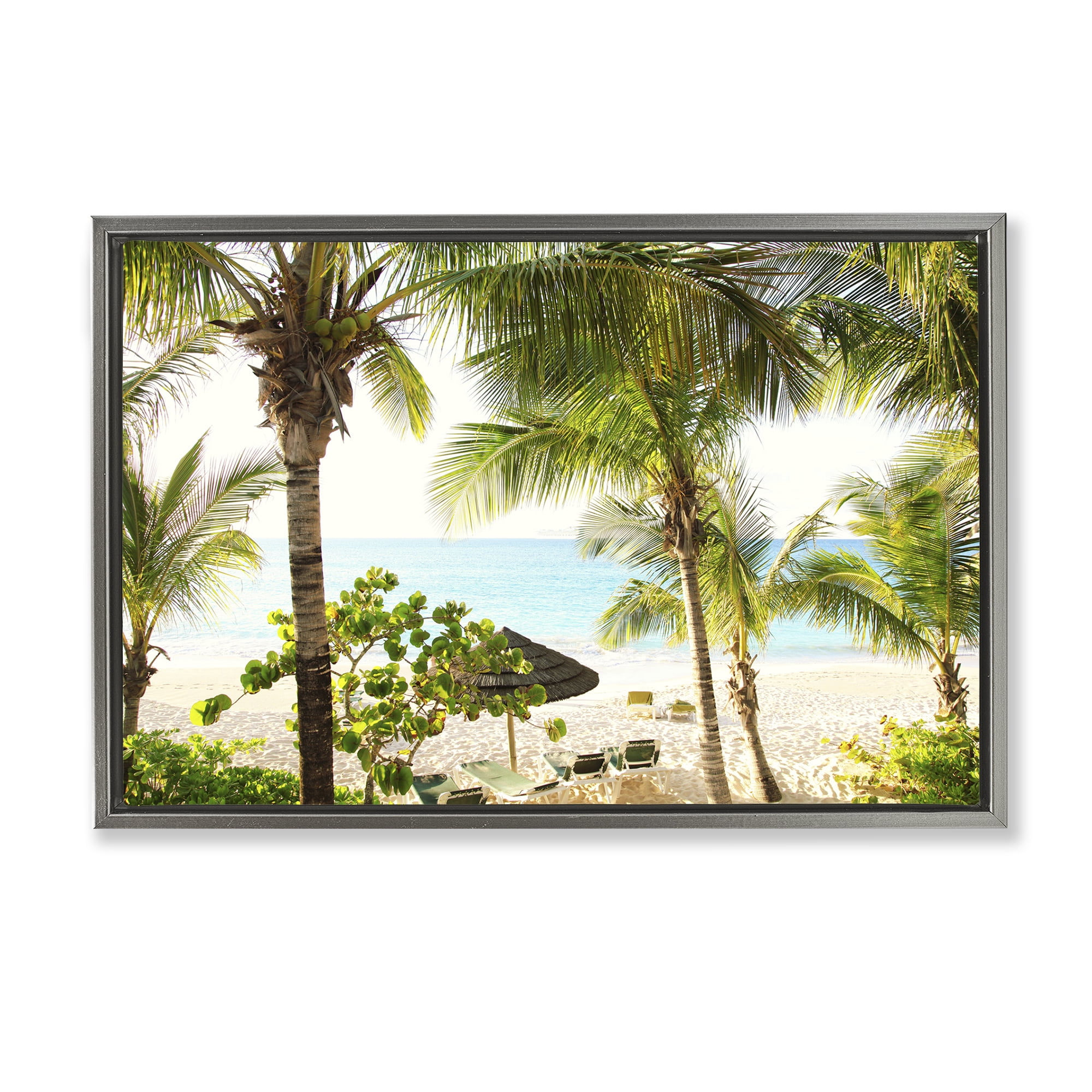 Stupell Industries Tropical Beach Resort Landscape Photography Gray Floater Framed Canvas Art Print Wall Art, 31 x 21