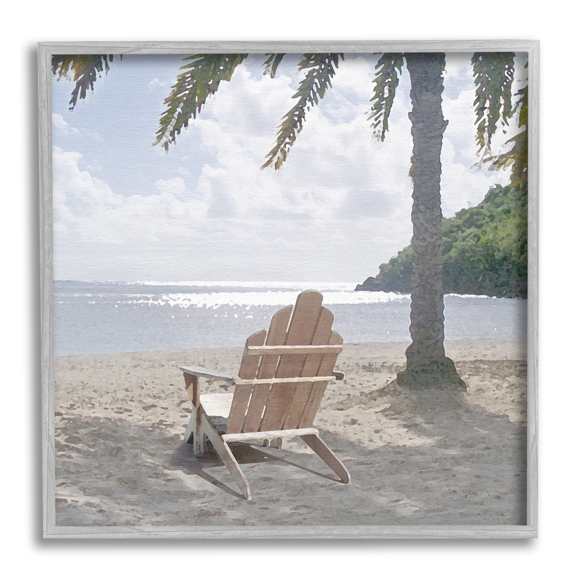 Stupell Industries Tropical Beach Shoreline Nature Painting Gray Framed Art Print Wall Art, 12 x 12