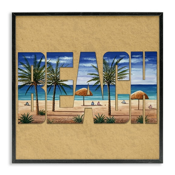 Stupell Industries Tropical Beach Typography Nautical & Beach Painting Black Framed Art Print Wall Art, 12 x 12