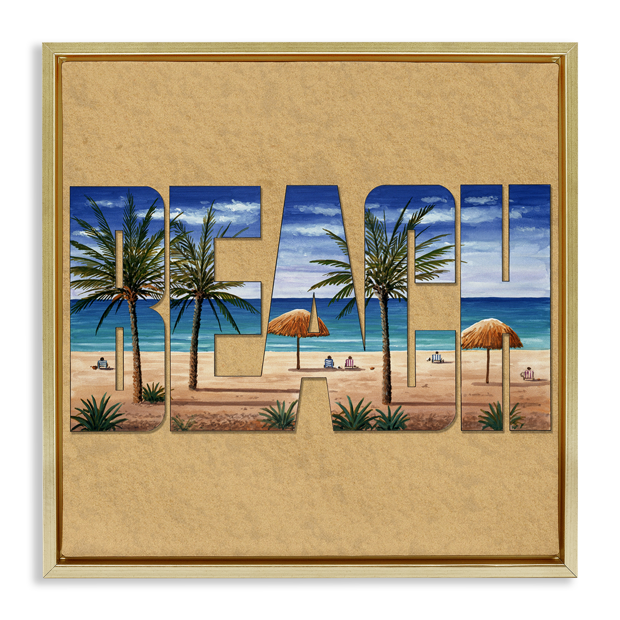 Stupell Industries Tropical Beach Typography Nautical & Beach Painting Gold Floater Framed Canvas Art Print Wall Art, 25 x 25