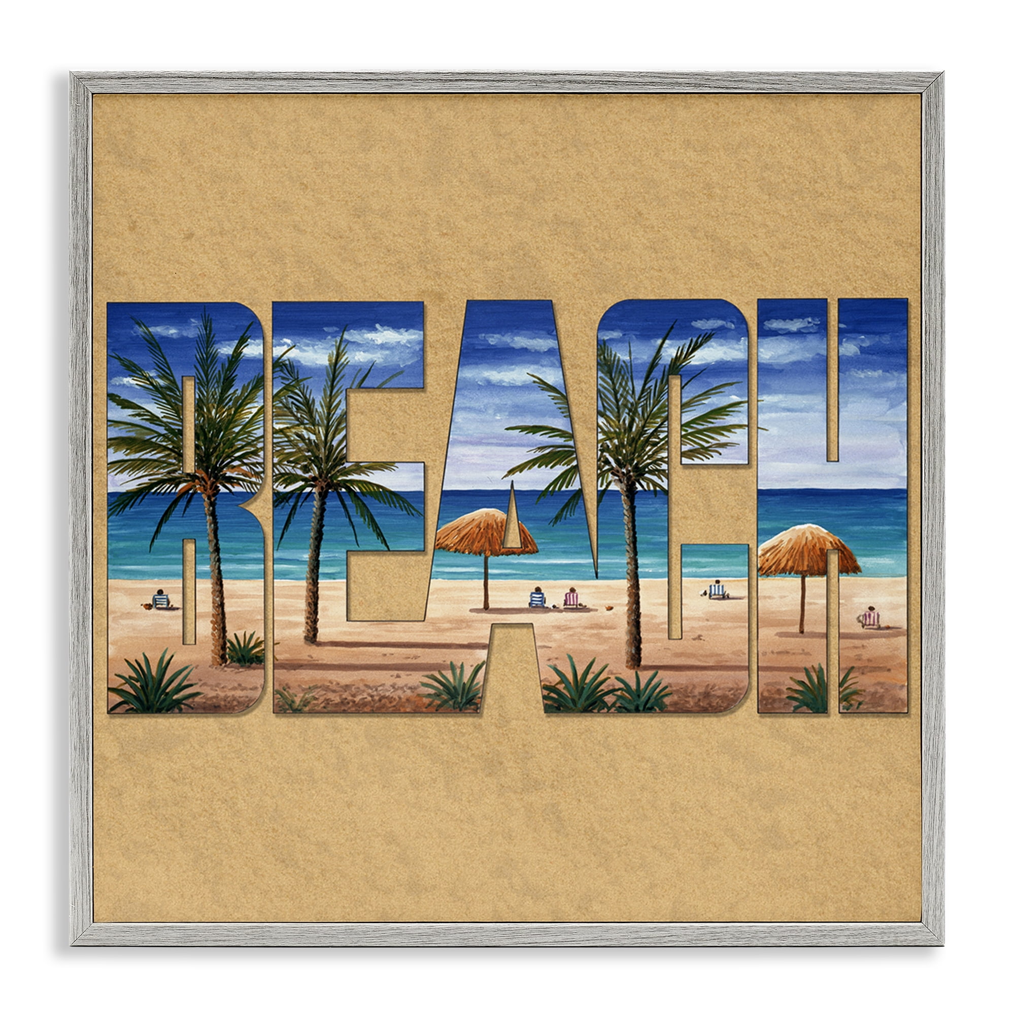 Stupell Industries Tropical Beach Typography Nautical & Beach Painting Gray Framed Art Print Wall Art, 12 x 12