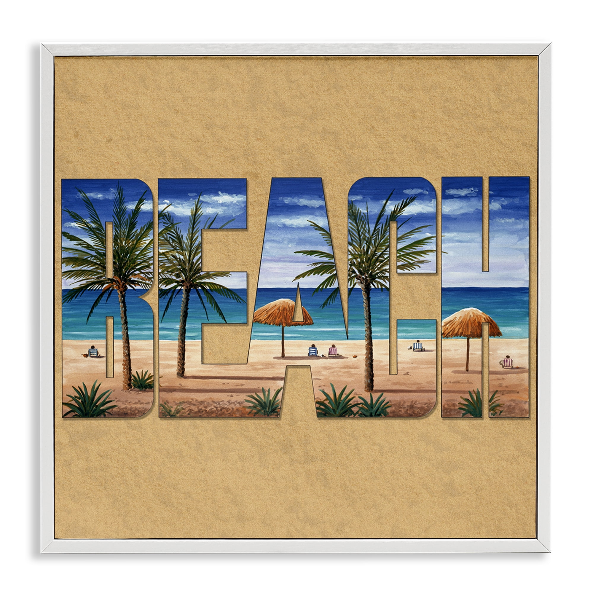 Stupell Industries Tropical Beach Typography Nautical & Beach Painting White Framed Art Print Wall Art, 24 x 24