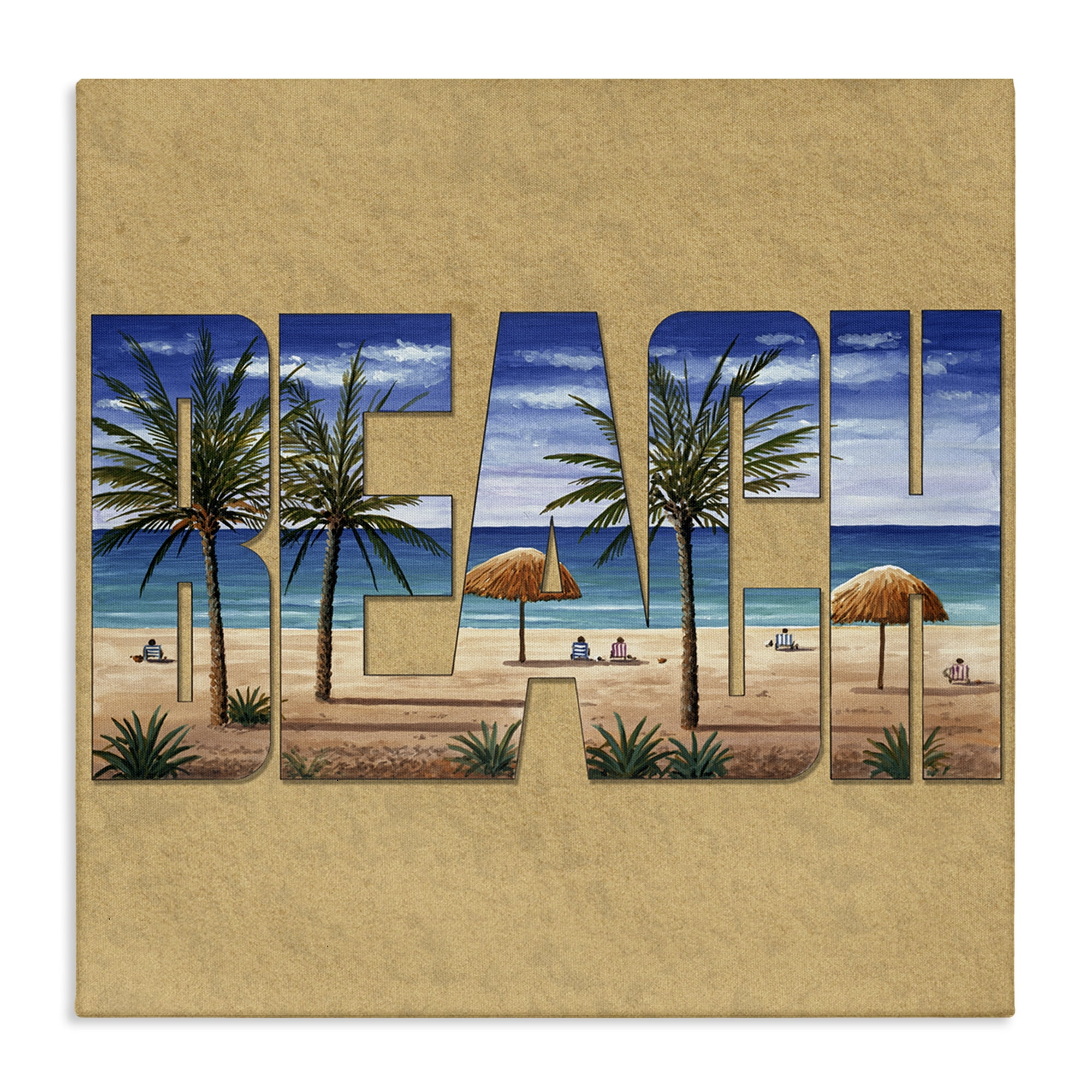 Stupell Industries Tropical Beach Typography Nautical & Beach Painting Wrapped Canvas Art Print Wall Art, 24 x 24