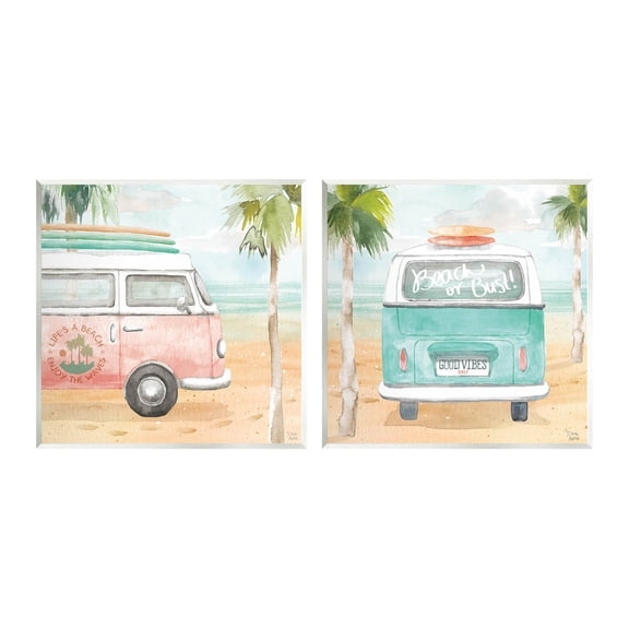 Stupell Industries Tropical Beach Vacation Van Painting Unframed Art Print Wall Art, Set of 2, Design by Dina June