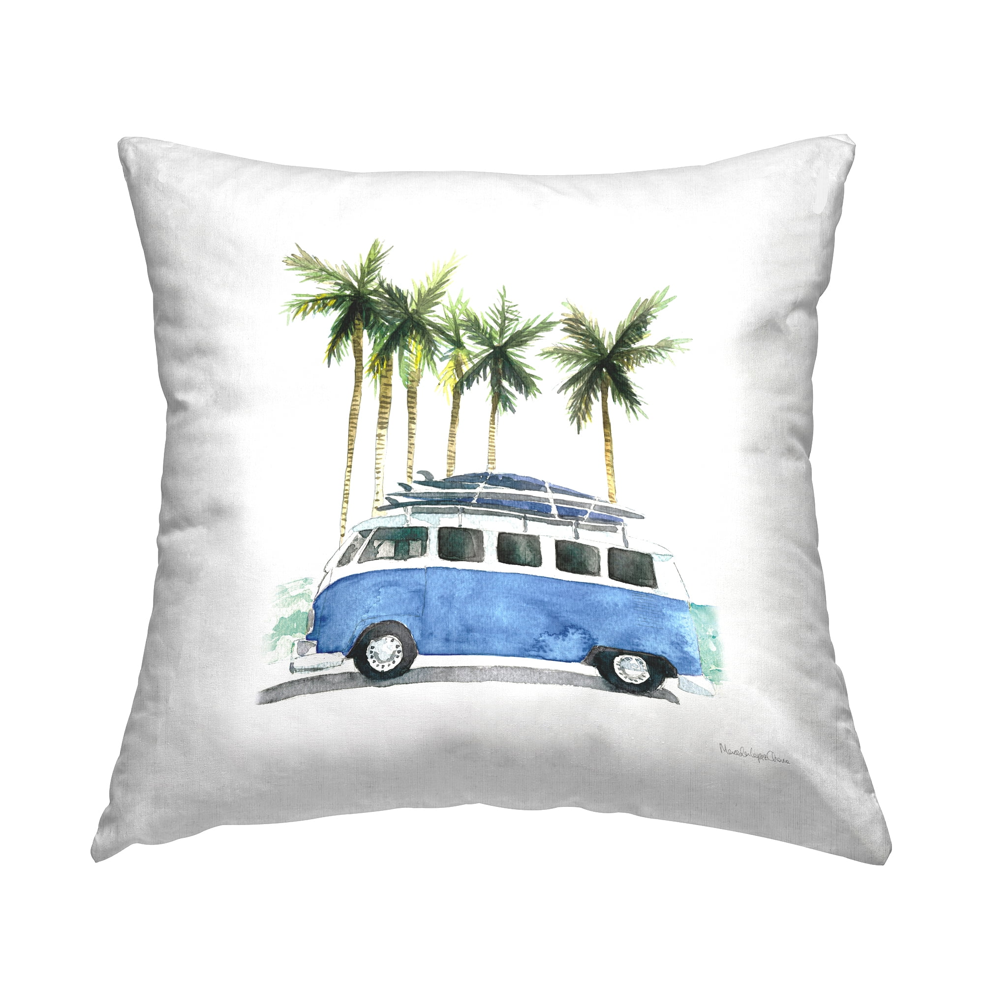 Stupell Industries Tropical Beach Van Palm Trees Square Decorative Printed Throw Pillow, 18 x 18