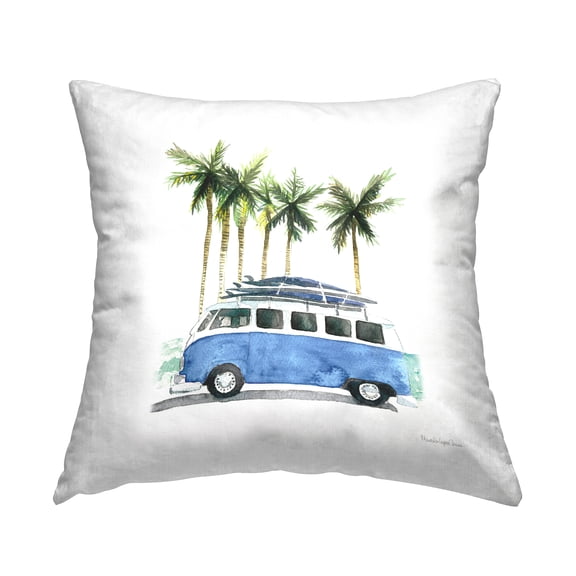 Stupell Industries Tropical Beach Van Palm Trees Square Decorative Printed Throw Pillow, 18 x 18