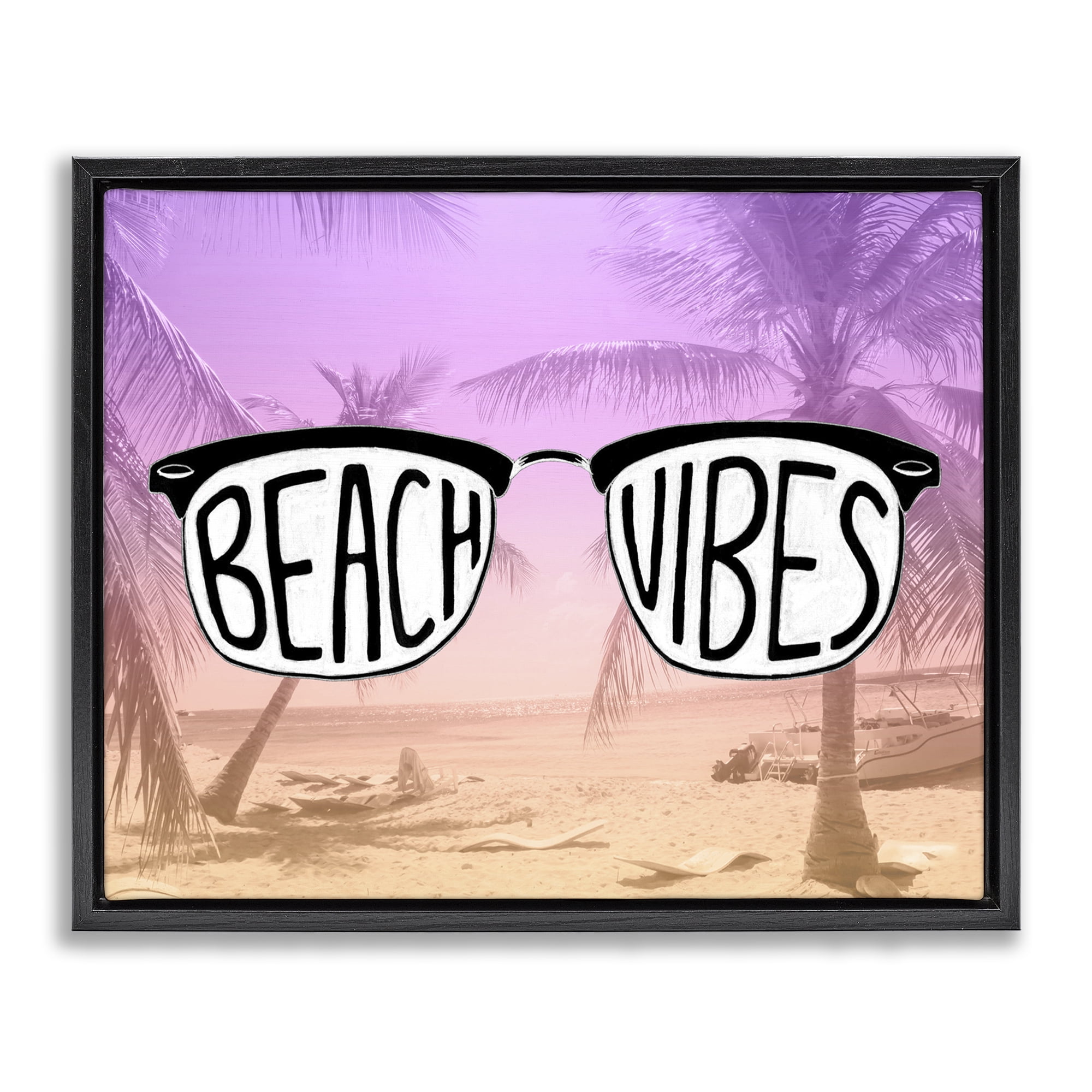 Stupell Industries Tropical Beach Vibes Typography Painting Black Floater Framed Canvas Art Print Wall Art, 31 x 25