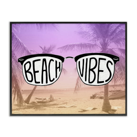 Stupell Industries Tropical Beach Vibes Typography Painting Black Framed Art Print Wall Art, 14 x 11
