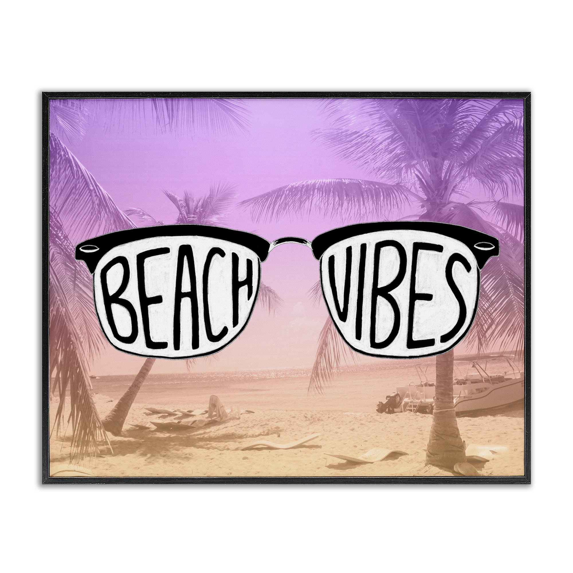 Stupell Industries Tropical Beach Vibes Typography Painting Black Framed Art Print Wall Art, 30 x 24
