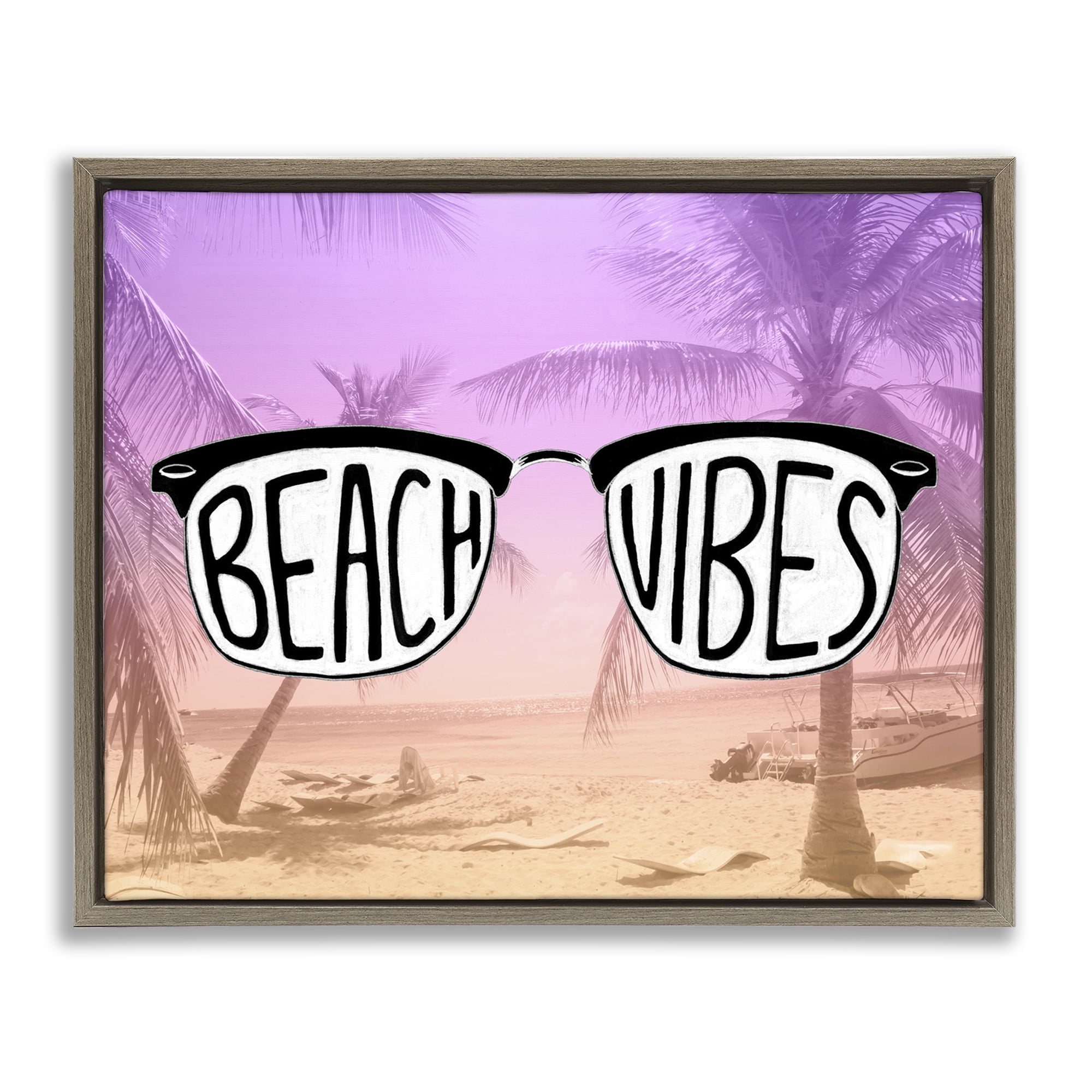 Stupell Industries Tropical Beach Vibes Typography Painting Brown Floater Framed Canvas Art Print Wall Art, 31 x 25