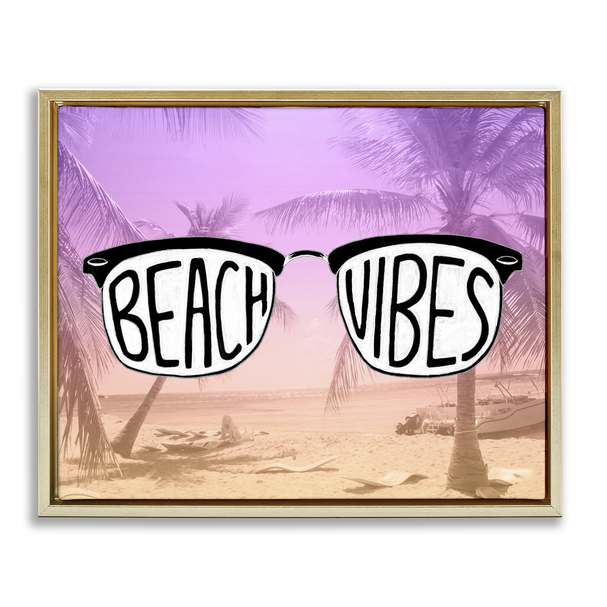 Stupell Industries Tropical Beach Vibes Typography Painting Gold Floater Framed Canvas Art Print Wall Art, 21 x 17