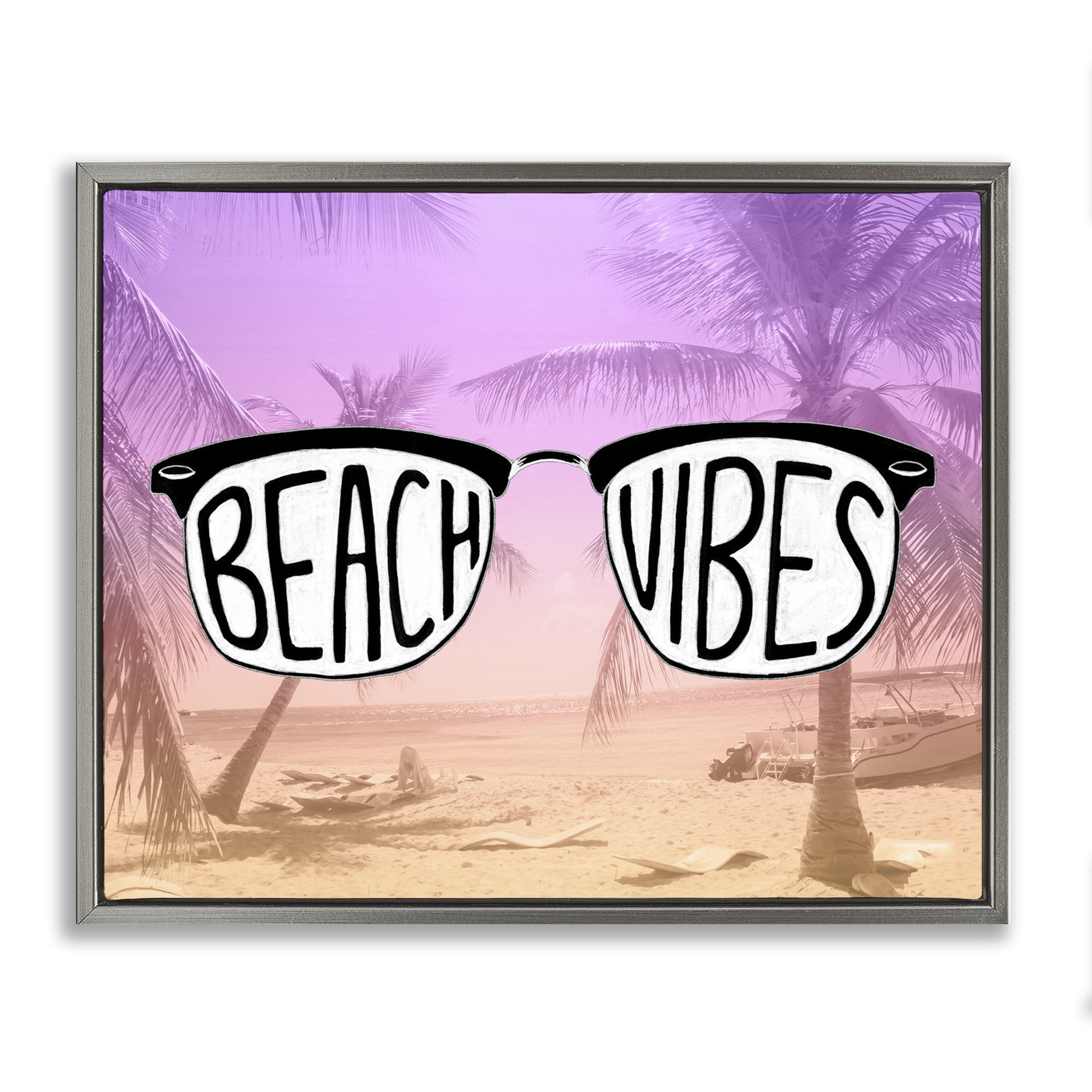 Stupell Industries Tropical Beach Vibes Typography Painting Gray Floater Framed Canvas Art Print Wall Art, 21 x 17