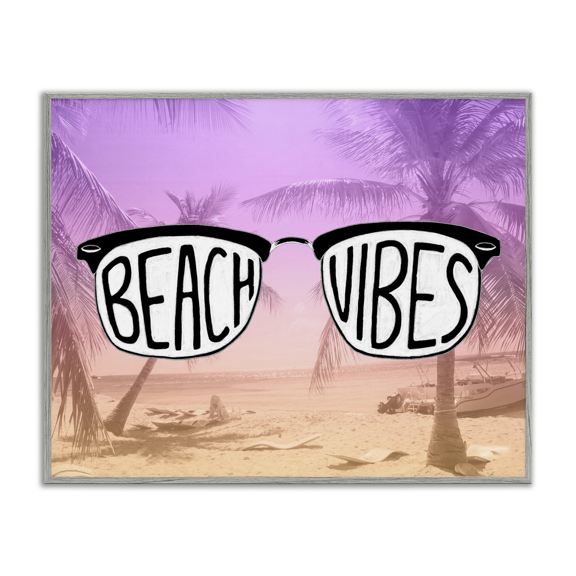 Stupell Industries Tropical Beach Vibes Typography Painting Gray Framed Art Print Wall Art, 14 x 11