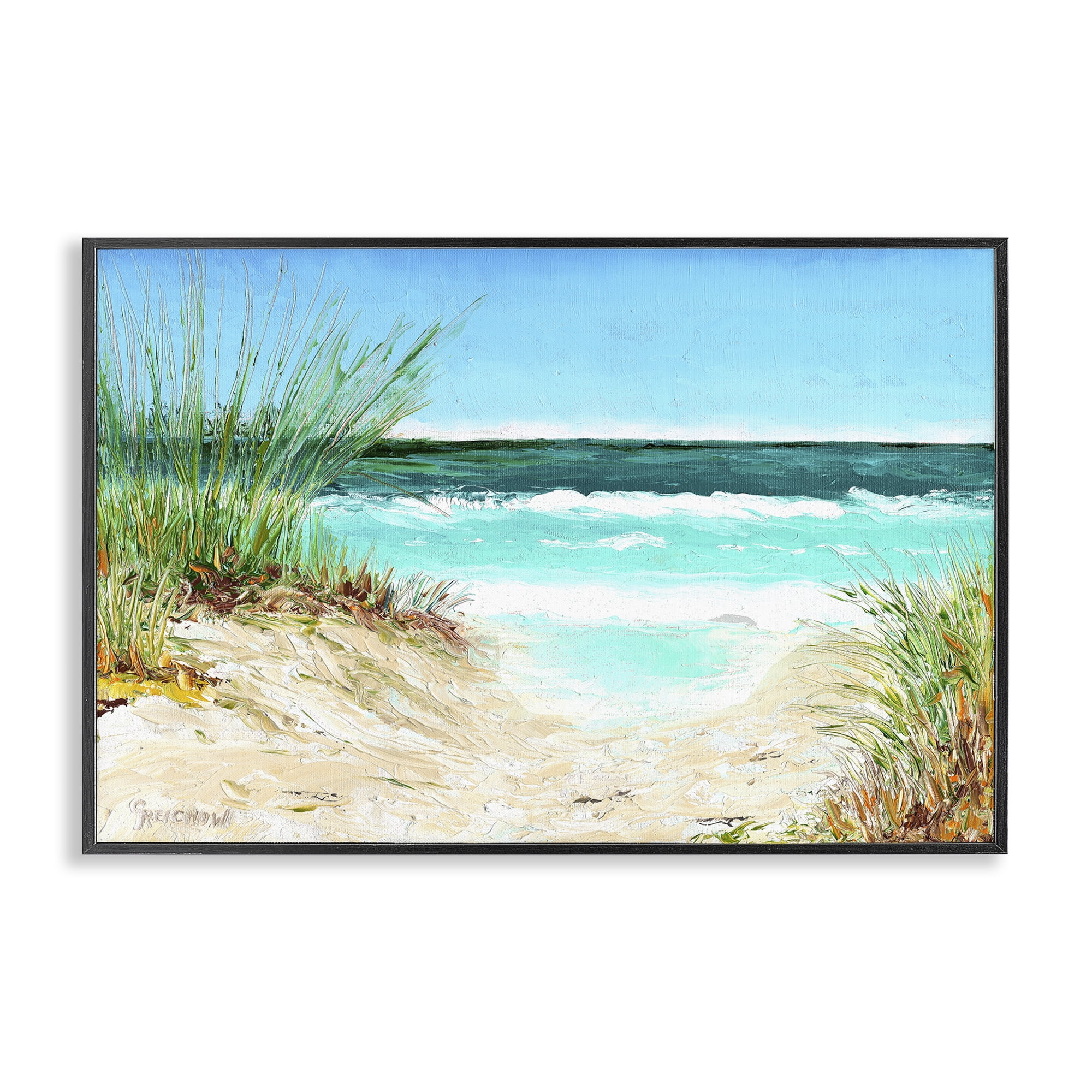 Stupell Industries Tropical Beach View Landscape & Nature Painting Black Framed Art Print Wall Art, 30 x 20