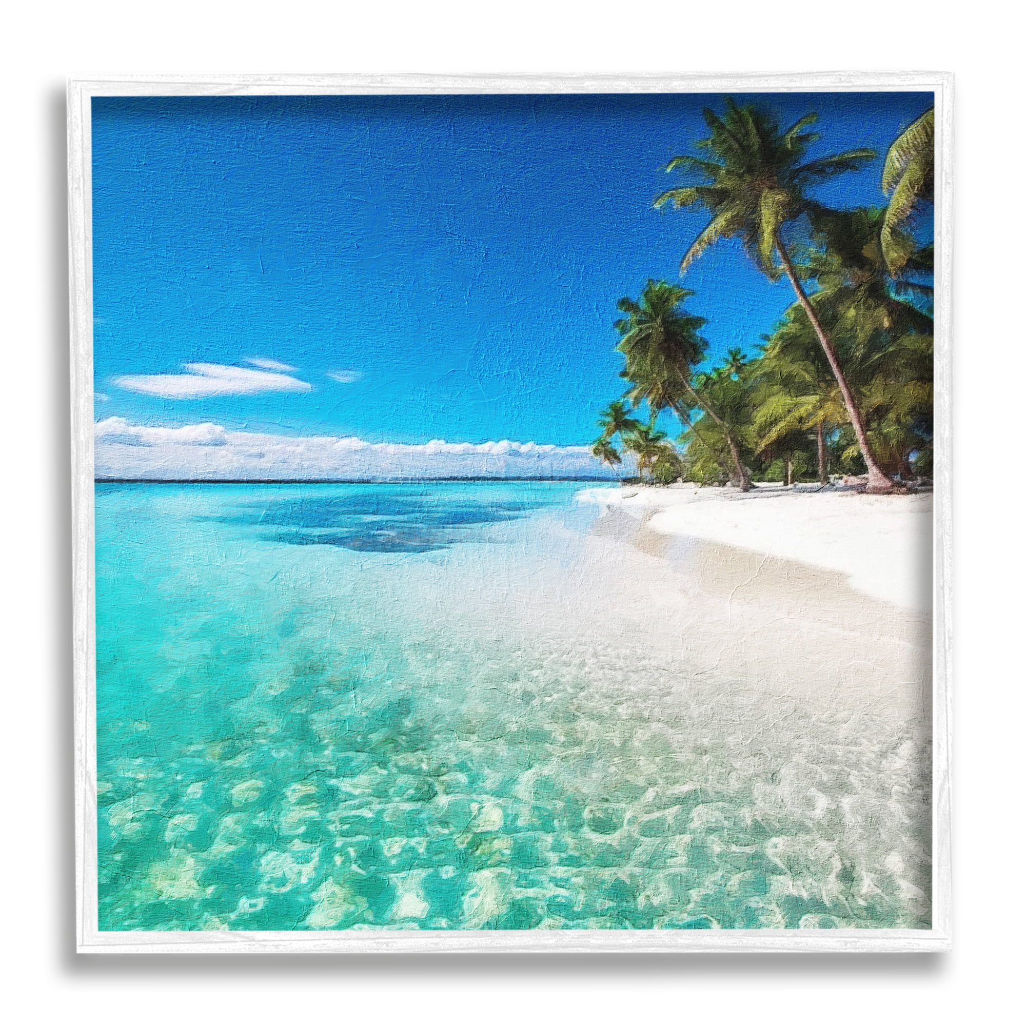 White Framed Tropical Beach Landscape Canvas Print, 17" x 17"