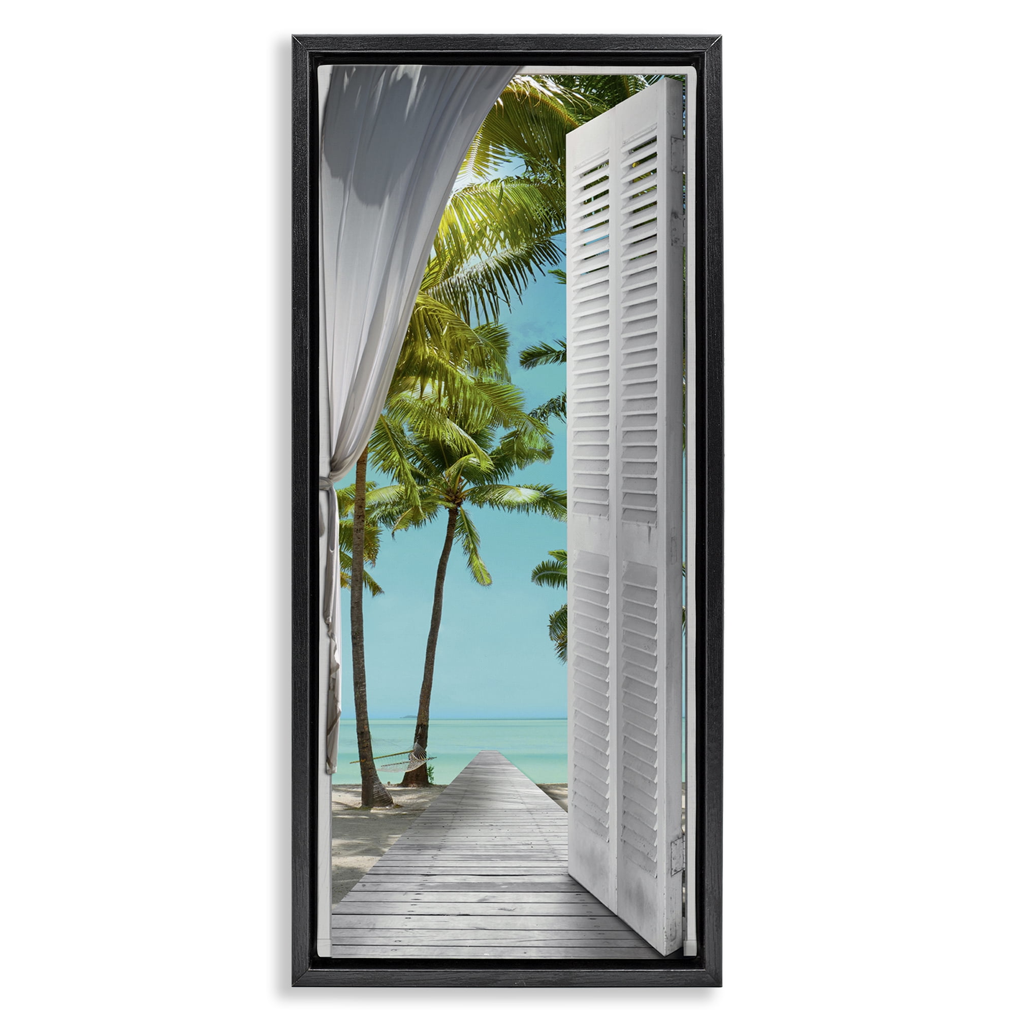 Stupell Industries Tropical Beach Villa View Nautical & Beach Painting Black Floater Framed Canvas Art Print Wall Art, 11 x 25