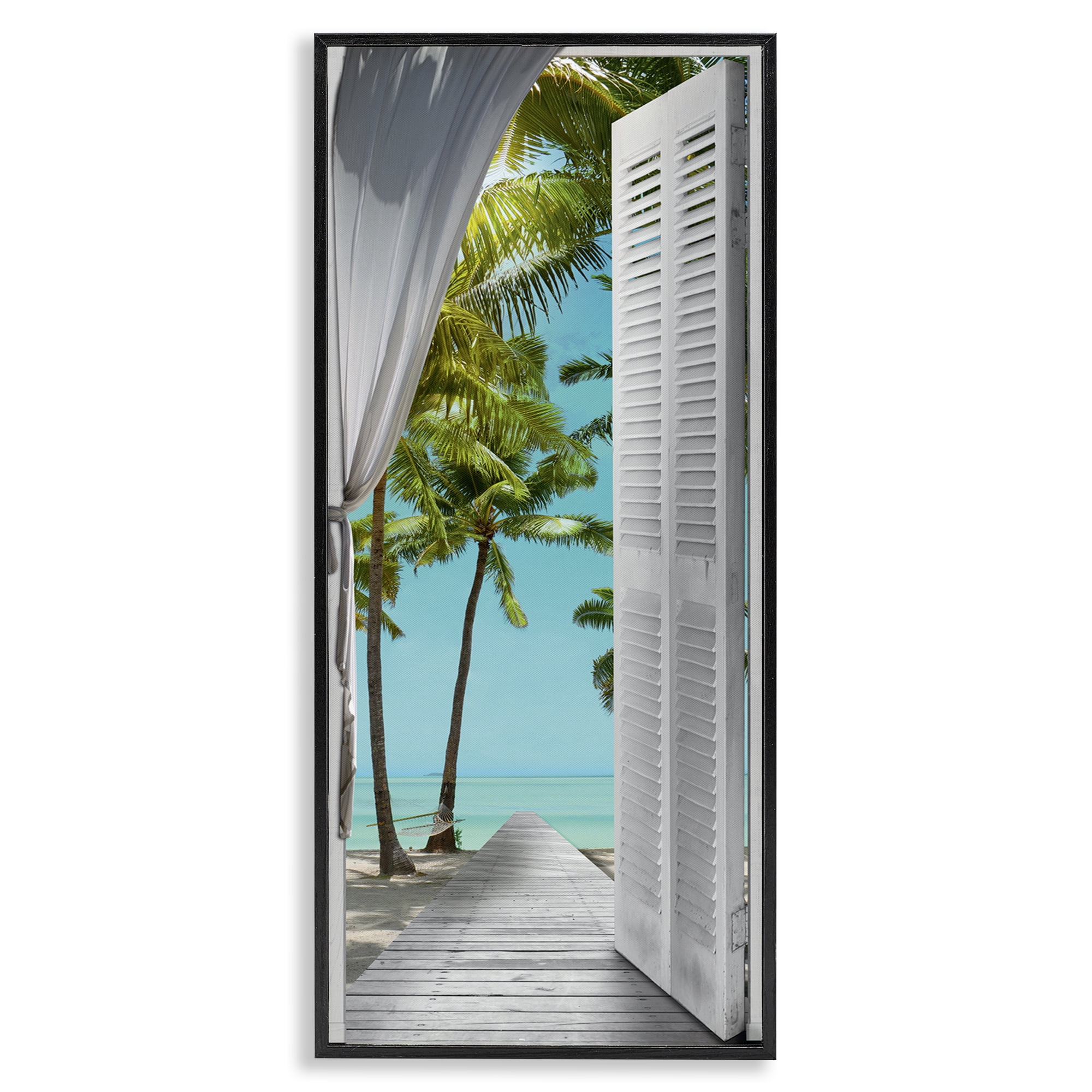 Stupell Industries Tropical Beach Villa View Nautical & Beach Painting Black Framed Art Print Wall Art, 10 x 24