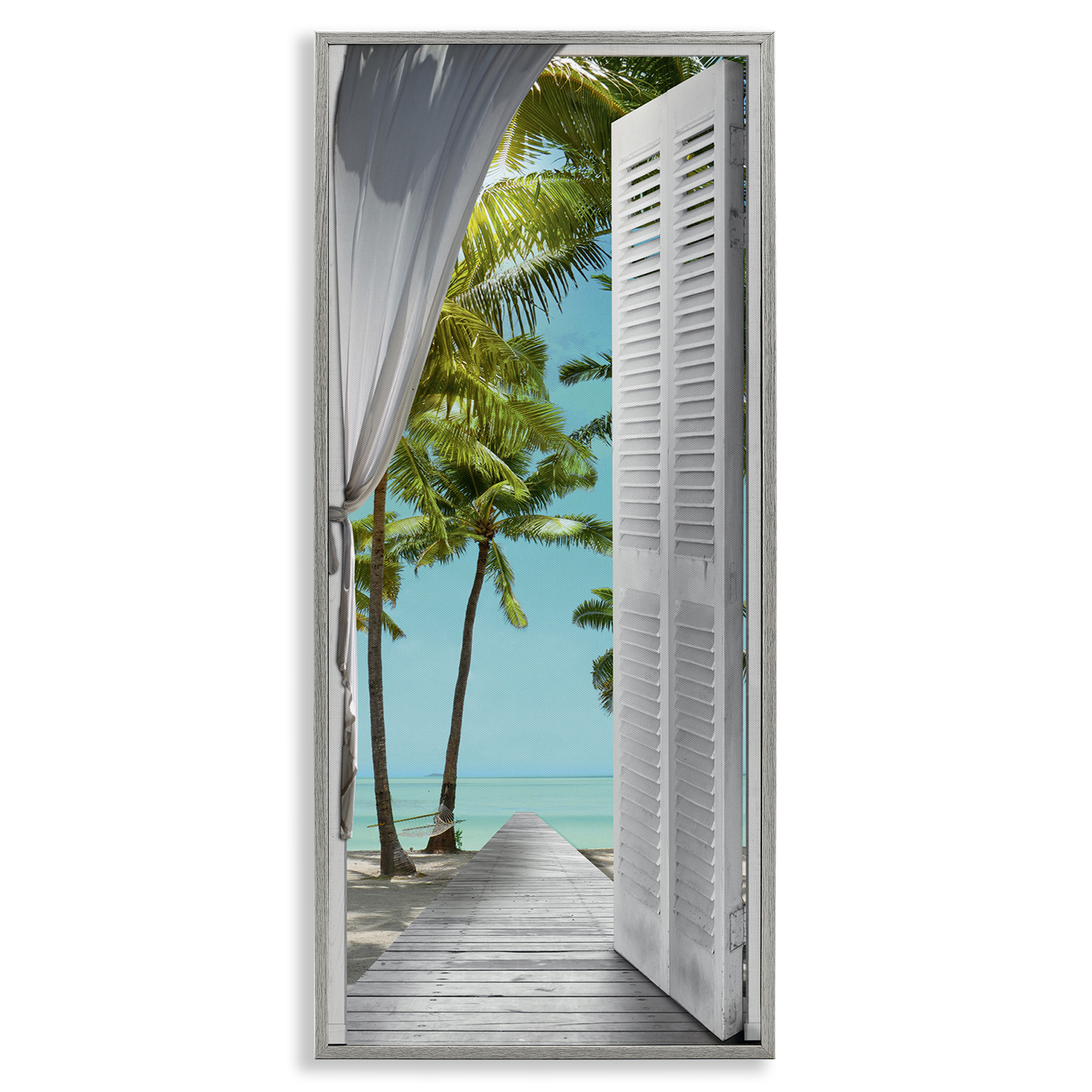 Stupell Industries Tropical Beach Villa View Nautical & Beach Painting Gray Framed Art Print Wall Art, 13 x 30