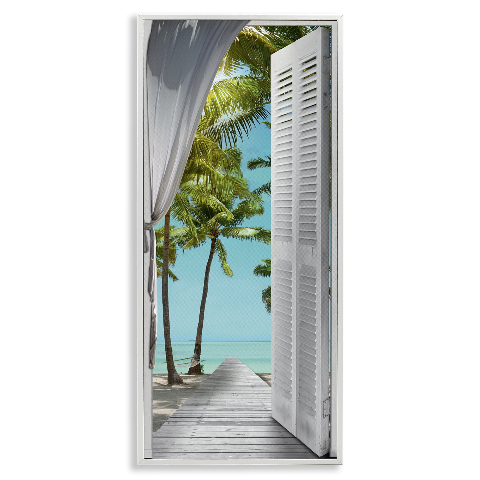 Stupell Industries Tropical Beach Villa View Nautical & Beach Painting White Framed Art Print Wall Art, 10 x 24
