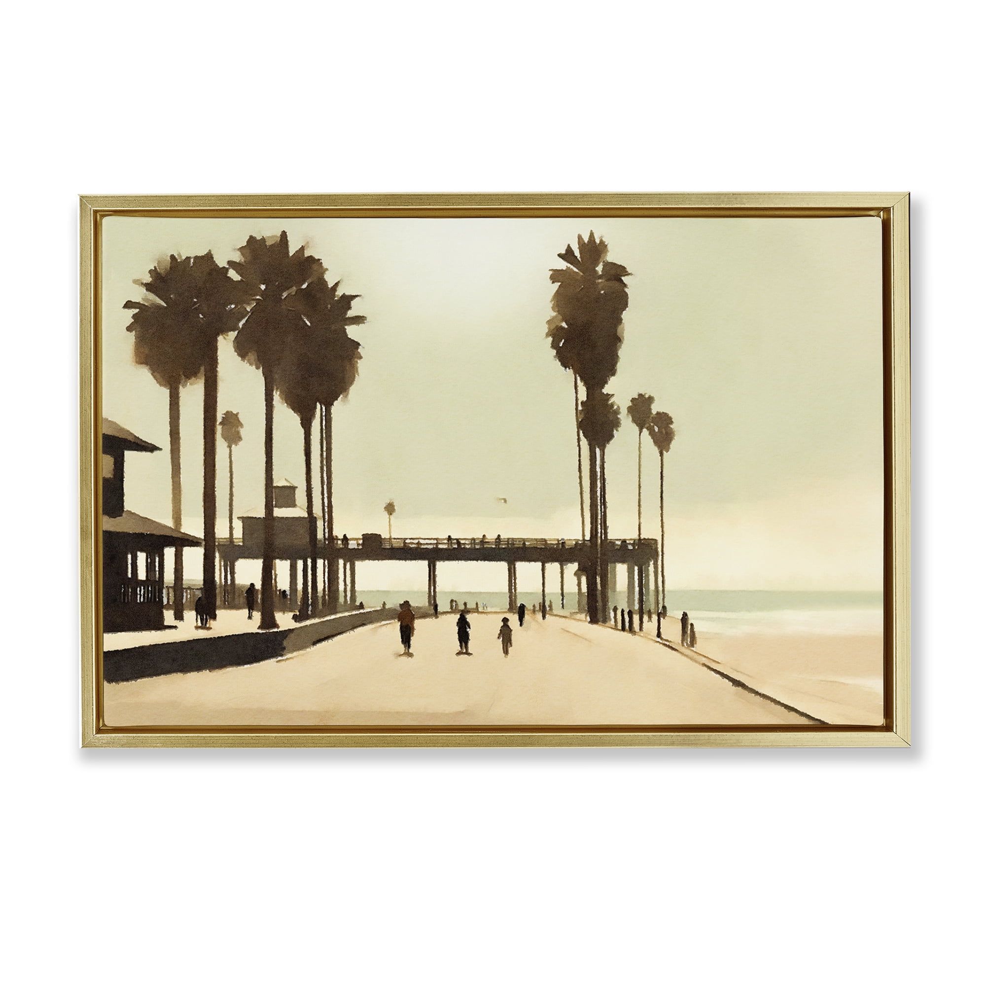 Stupell Industries Tropical Beach Walkway Landscape & Nature Painting Gold Floater Framed Canvas Art Print Wall Art, 31 x 21