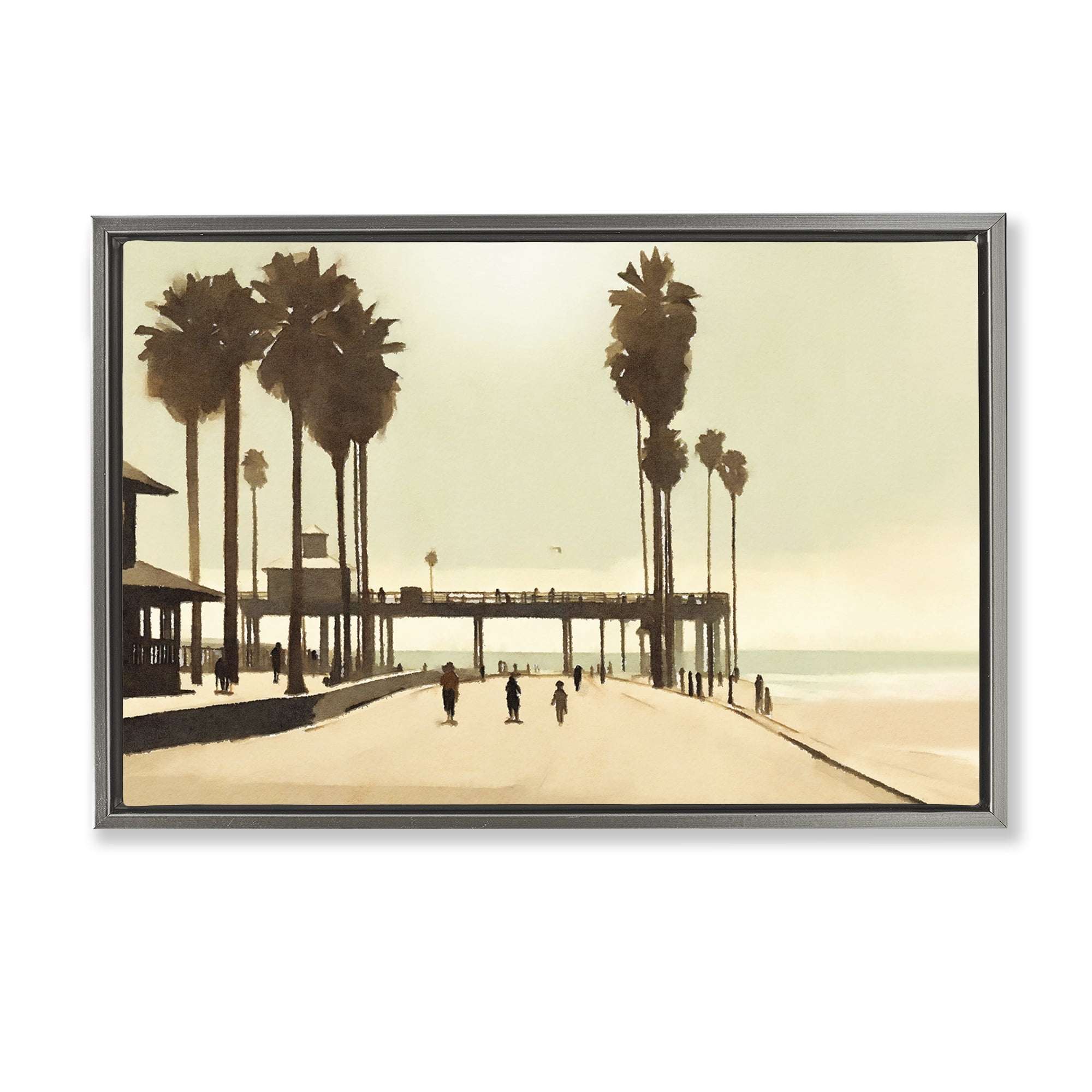 Stupell Industries Tropical Beach Walkway Landscape & Nature Painting Gray Floater Framed Canvas Art Print Wall Art, 31 x 21