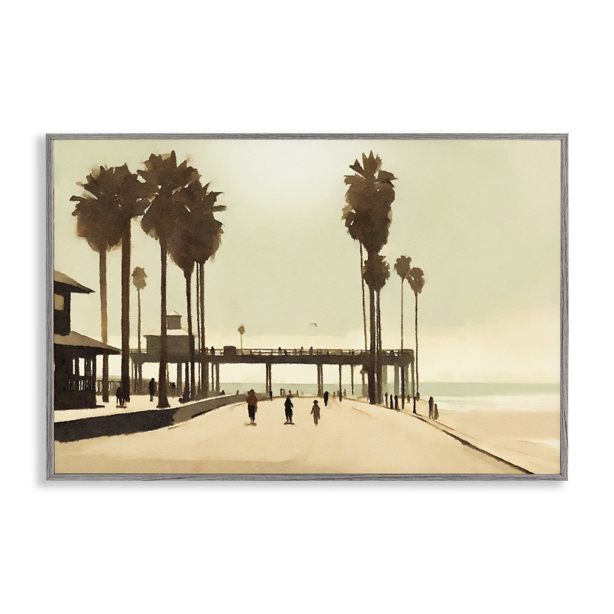 Stupell Industries Tropical Beach Walkway Landscape & Nature Painting Gray Framed Art Print Wall Art, 24 x 16