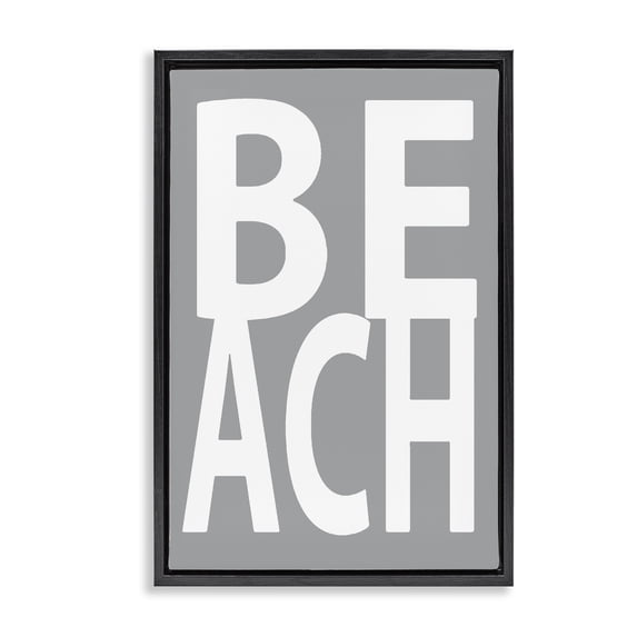 Stupell Industries Tropical Beach Word on Grey Black Floating Frame Canvas Art, 17 x 25, by Jamie MacDowell