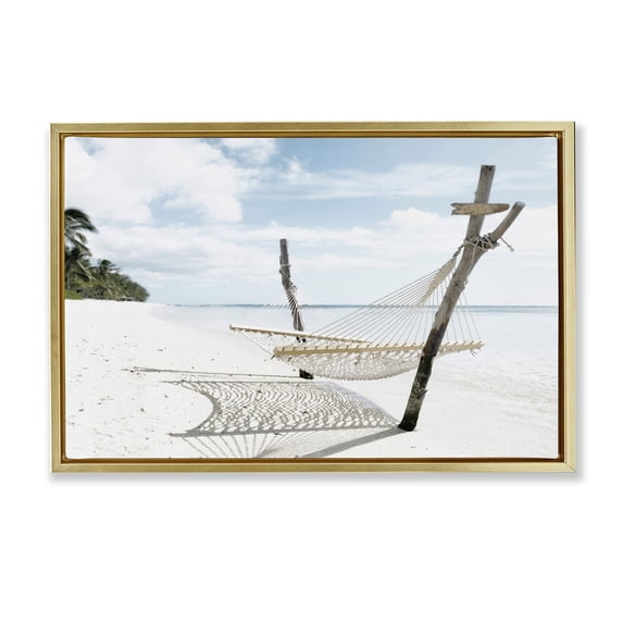 Stupell Industries Tropical Beachside Idyll Scene Gold Floating Frame Canvas Art, 31 x 21, by Noah Bay