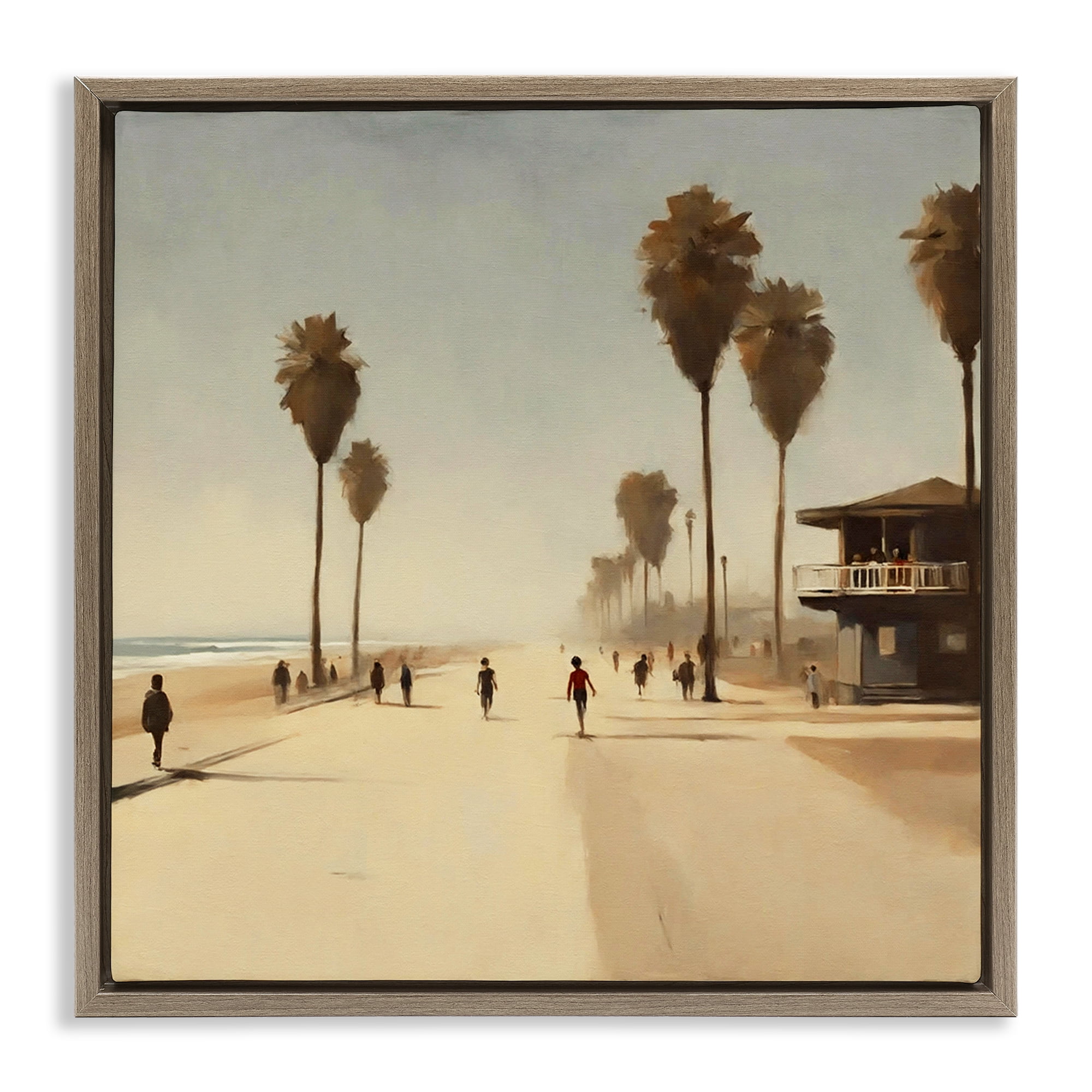 Stupell Industries Tropical Beachside Track Landscape & Nature Painting Brown Floater Framed Canvas Art Print Wall Art, 18 x 18