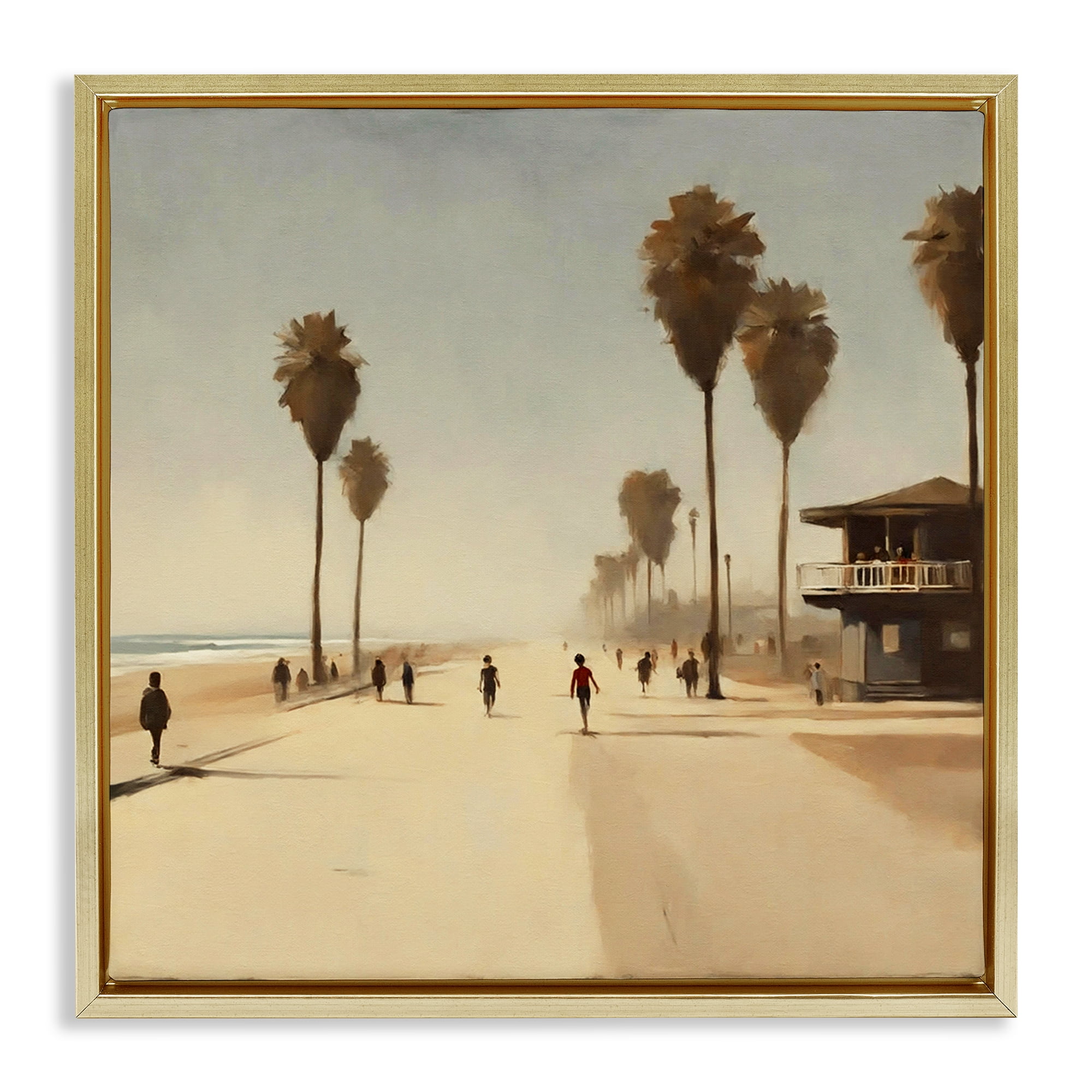 Stupell Industries Tropical Beachside Track Landscape & Nature Painting Gold Floater Framed Canvas Art Print Wall Art, 18 x 18