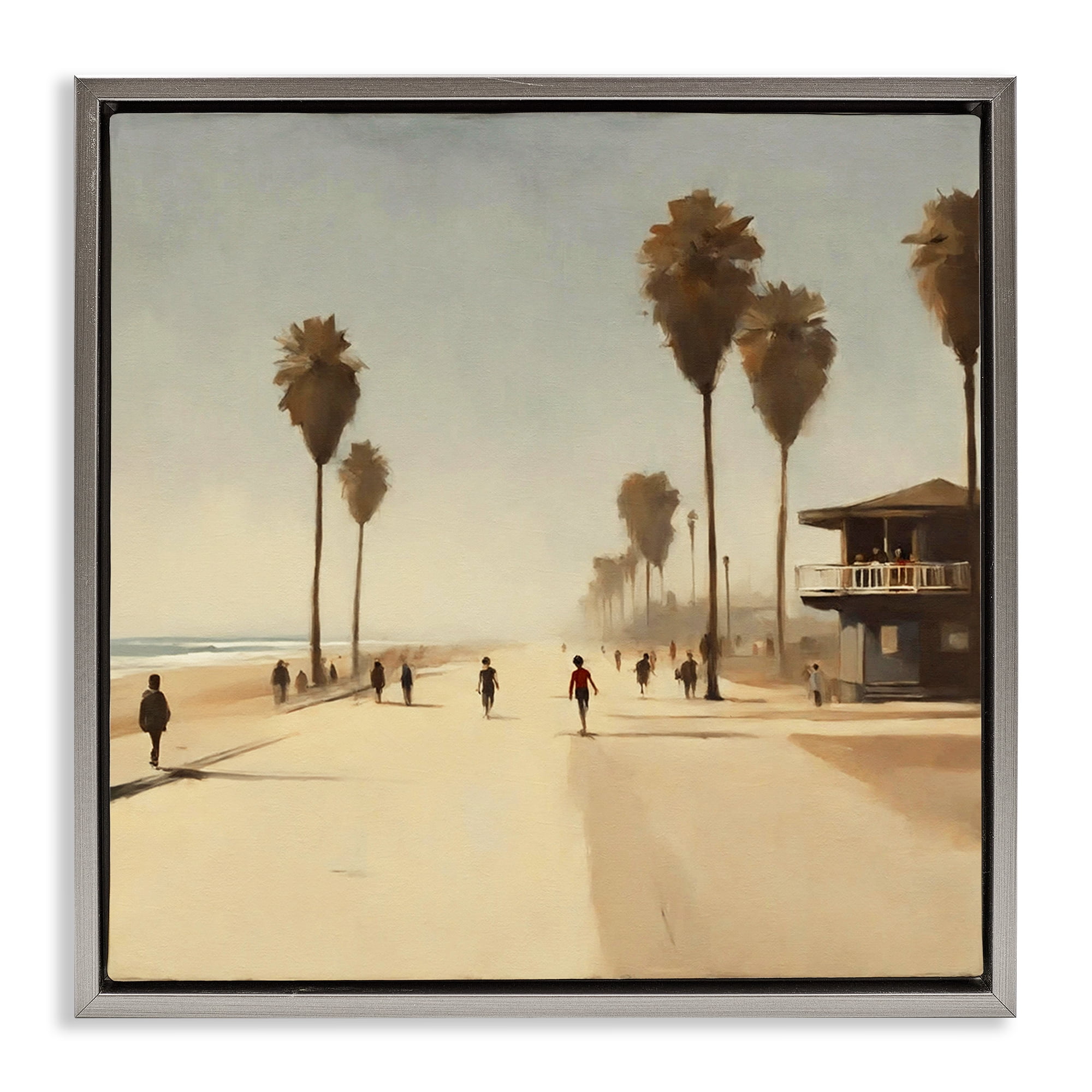 Stupell Industries Tropical Beachside Track Landscape & Nature Painting Gray Floater Framed Canvas Art Print Wall Art, 18 x 18