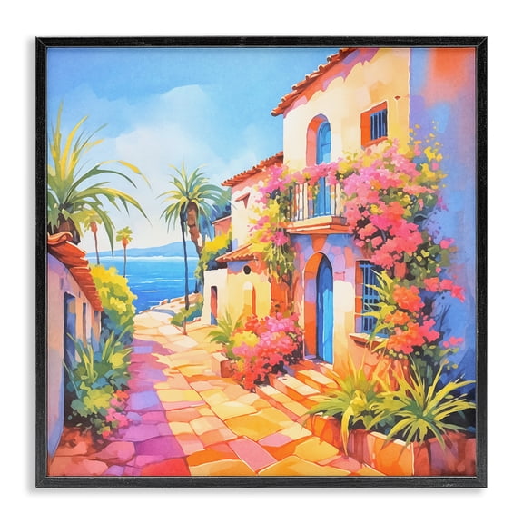 Stupell Industries Tropical Bella Vista Scenic & Cityscapes Painting Black Framed Art Print Wall Art, 12 x 12