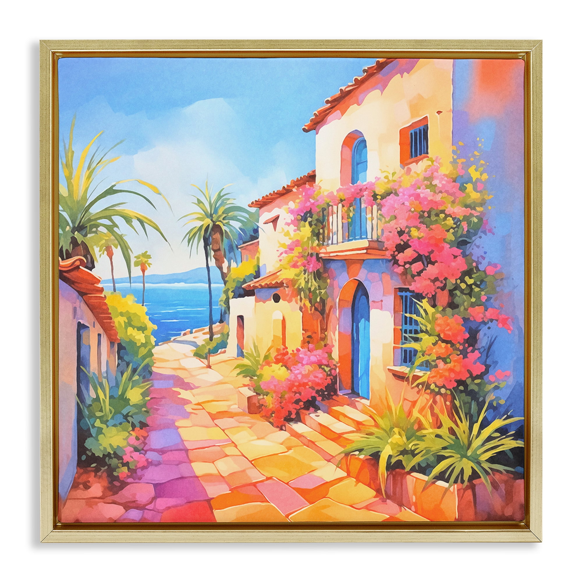 Stupell Industries Tropical Bella Vista Scenic & Cityscapes Painting Gold Floater Framed Canvas Art Print Wall Art, 25 x 25