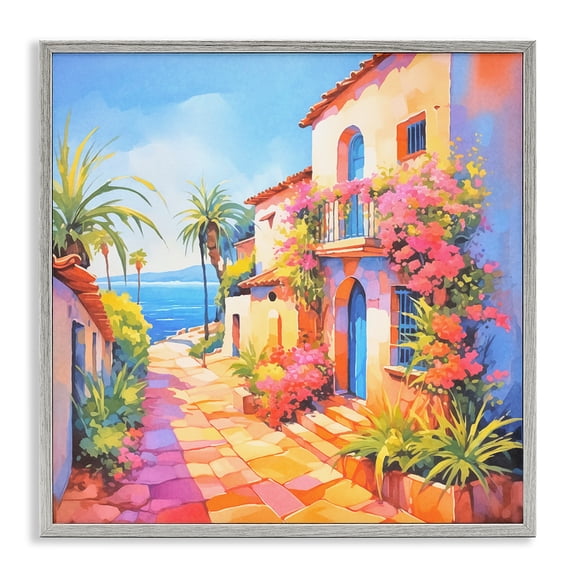 Stupell Industries Tropical Bella Vista Scenic & Cityscapes Painting Gray Framed Art Print Wall Art, 12 x 12