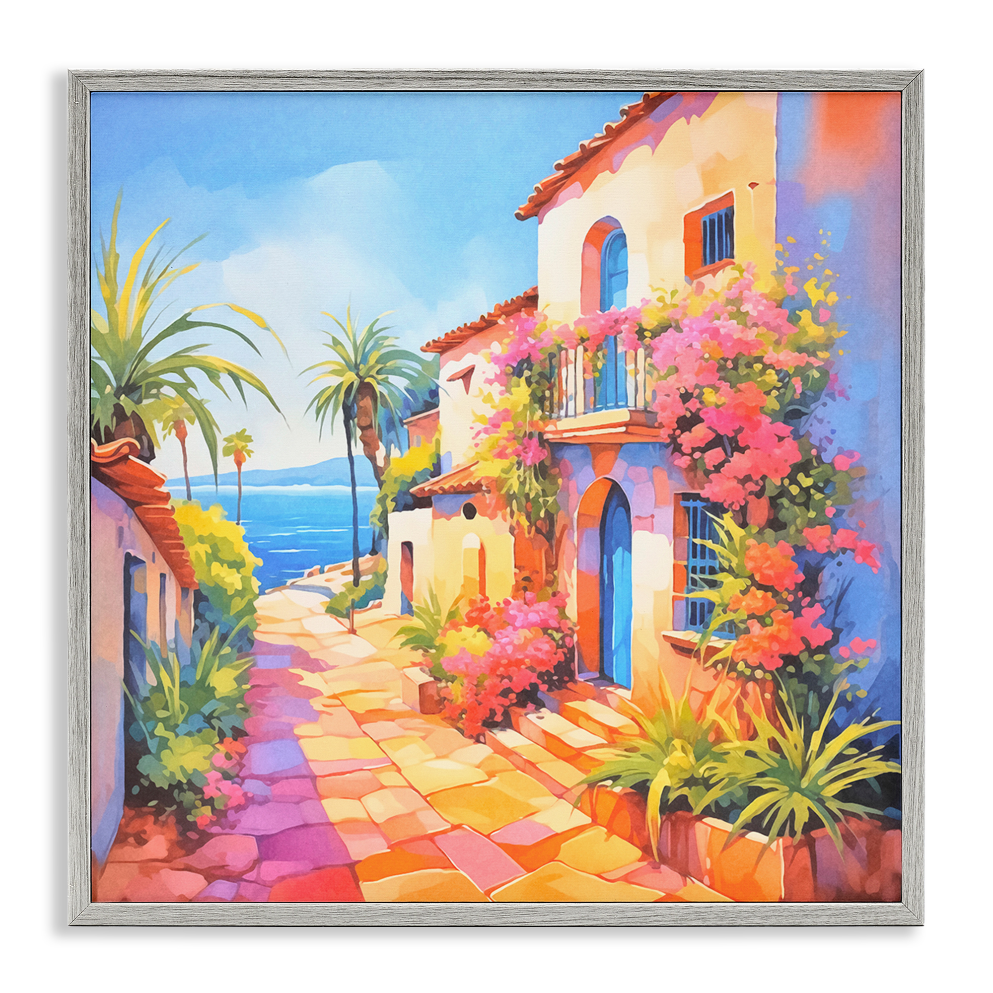 Stupell Industries Tropical Bella Vista Scenic & Cityscapes Painting Gray Framed Art Print Wall Art, 17 x 17
