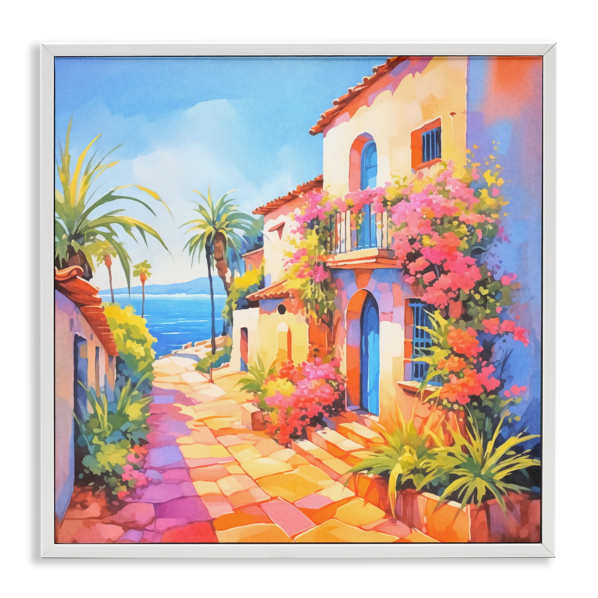 Stupell Industries Tropical Bella Vista Scenic & Cityscapes Painting White Framed Art Print Wall Art, 12 x 12