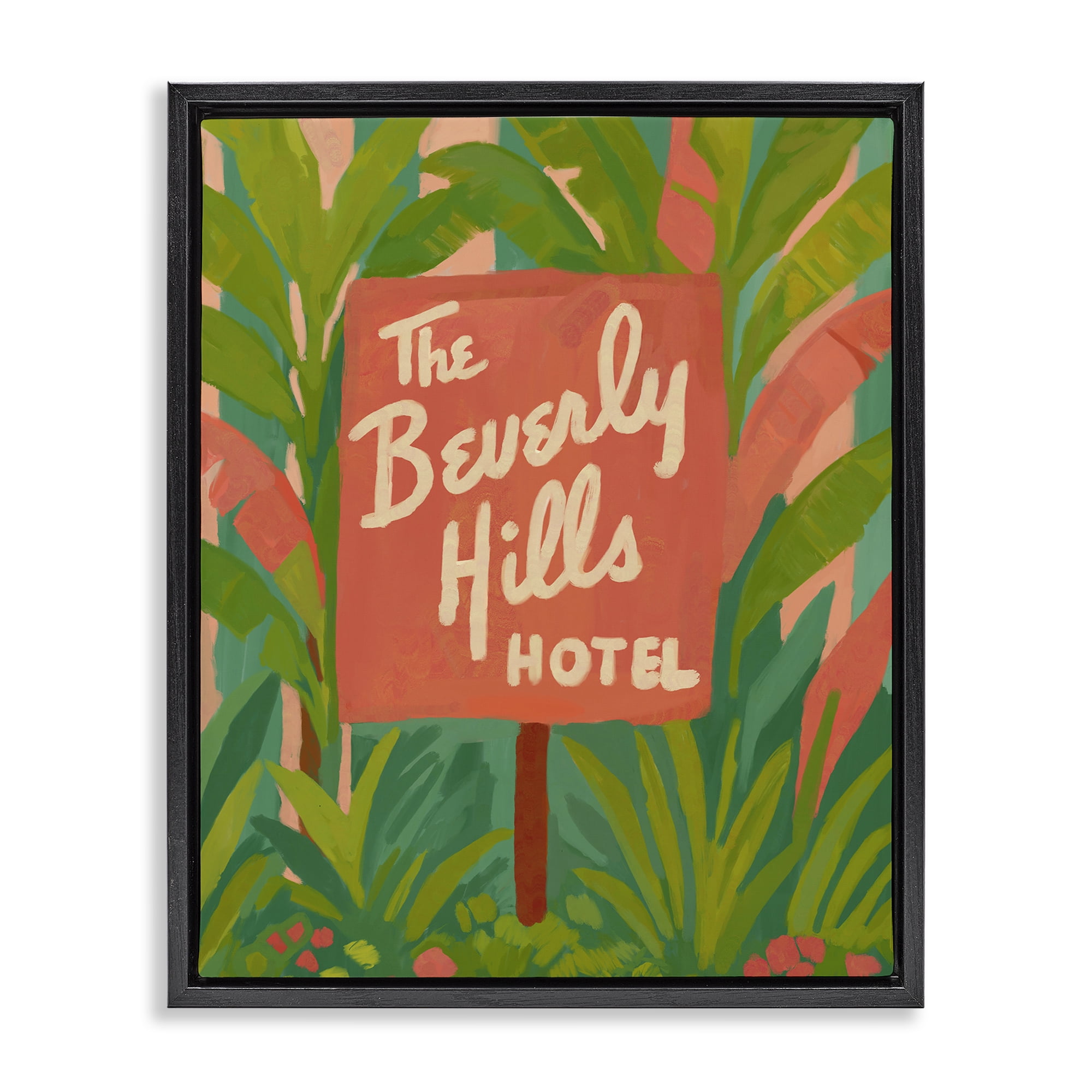 Stupell Industries Tropical Beverly Hills Hotel Black Framed Floater Canvas Wall Art, design by Amelia Noyes