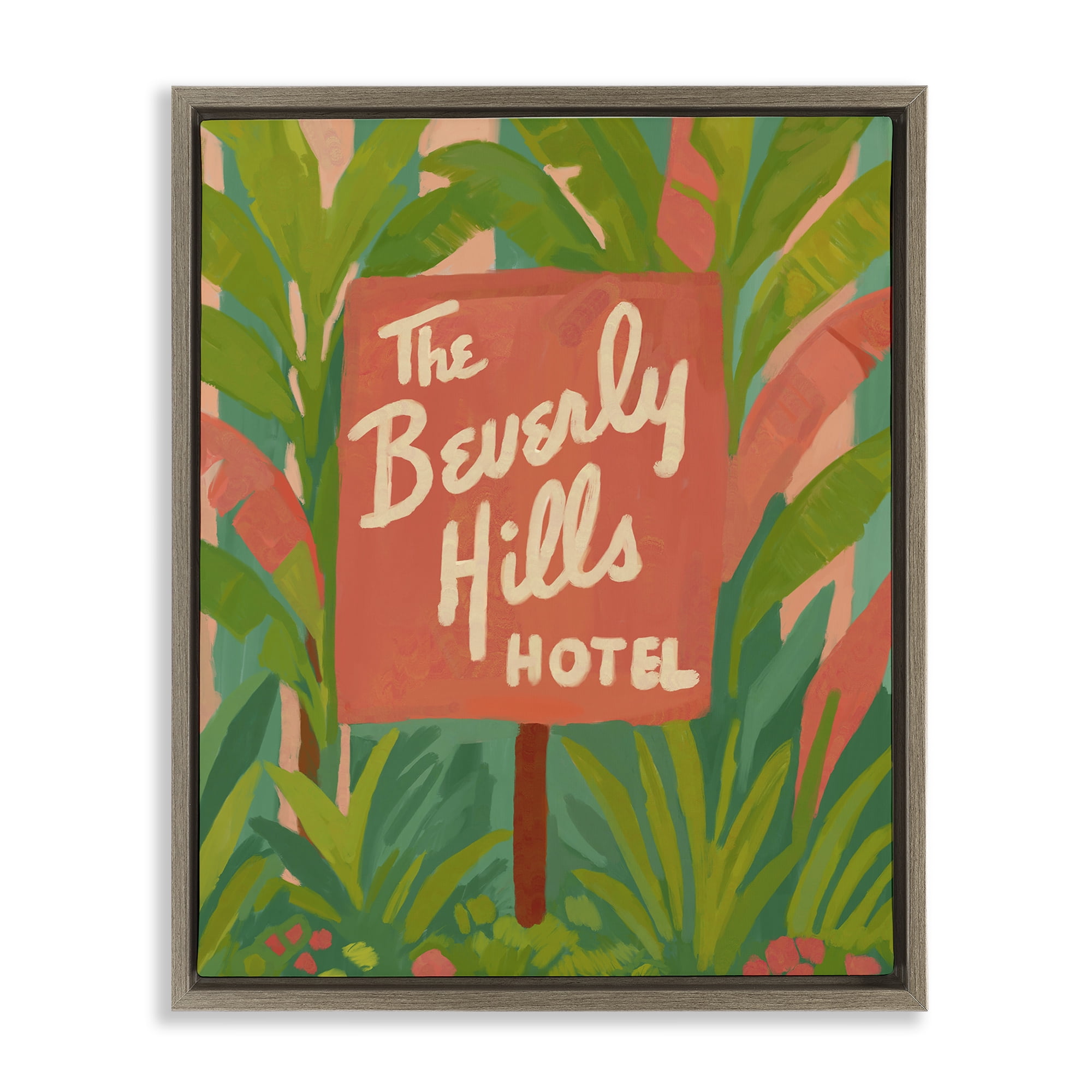 Stupell Industries Tropical Beverly Hills Hotel Brown Framed Floater Canvas Wall Art, design by Amelia Noyes