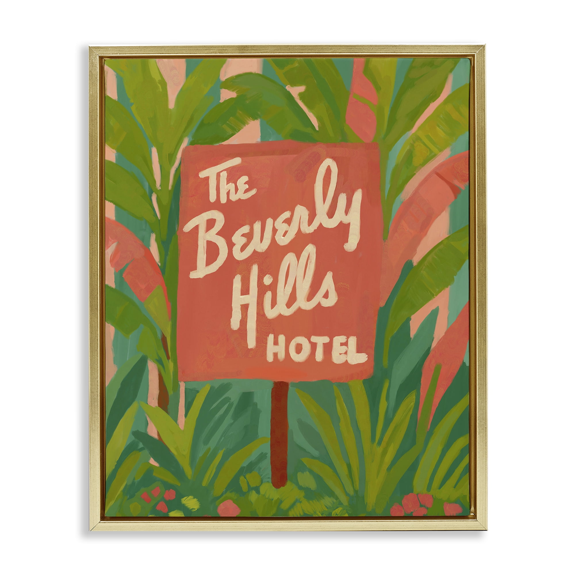 Stupell Industries Tropical Beverly Hills Hotel Gold Framed Floater Canvas Wall Art, design by Amelia Noyes