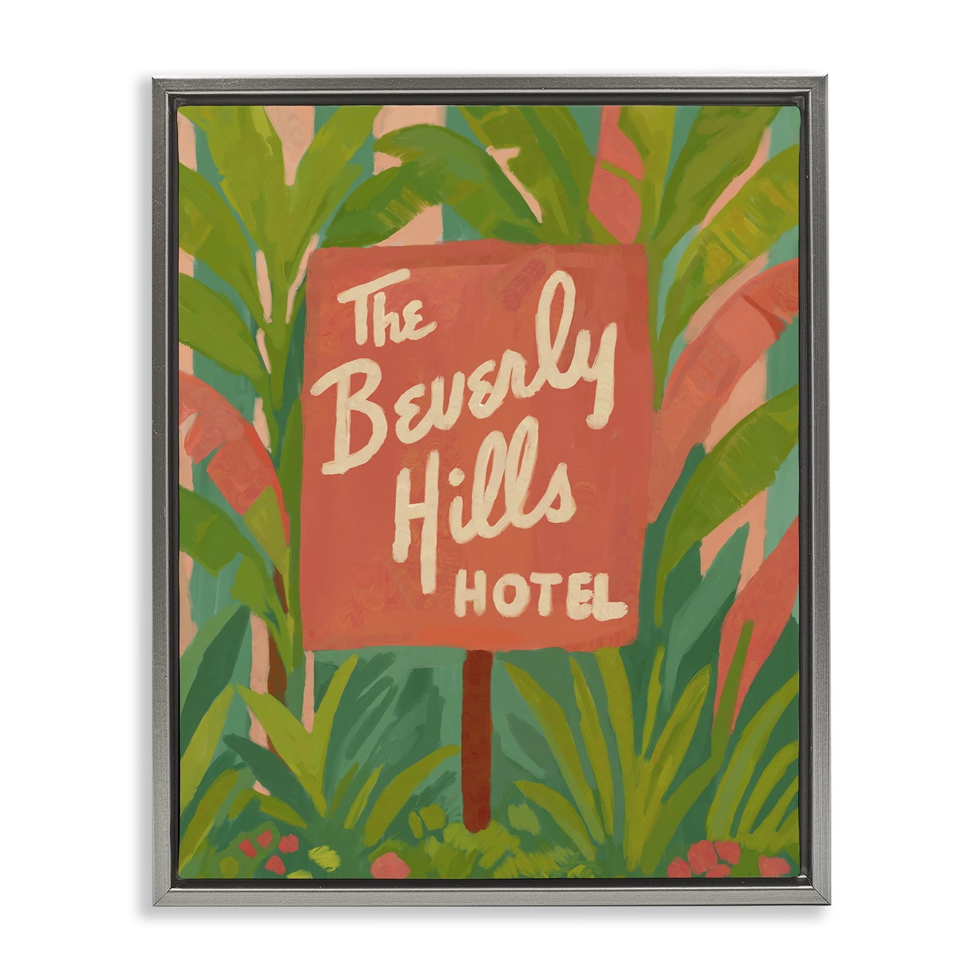 Stupell Industries Tropical Beverly Hills Hotel Gray Framed Floater Canvas Wall Art, design by Amelia Noyes