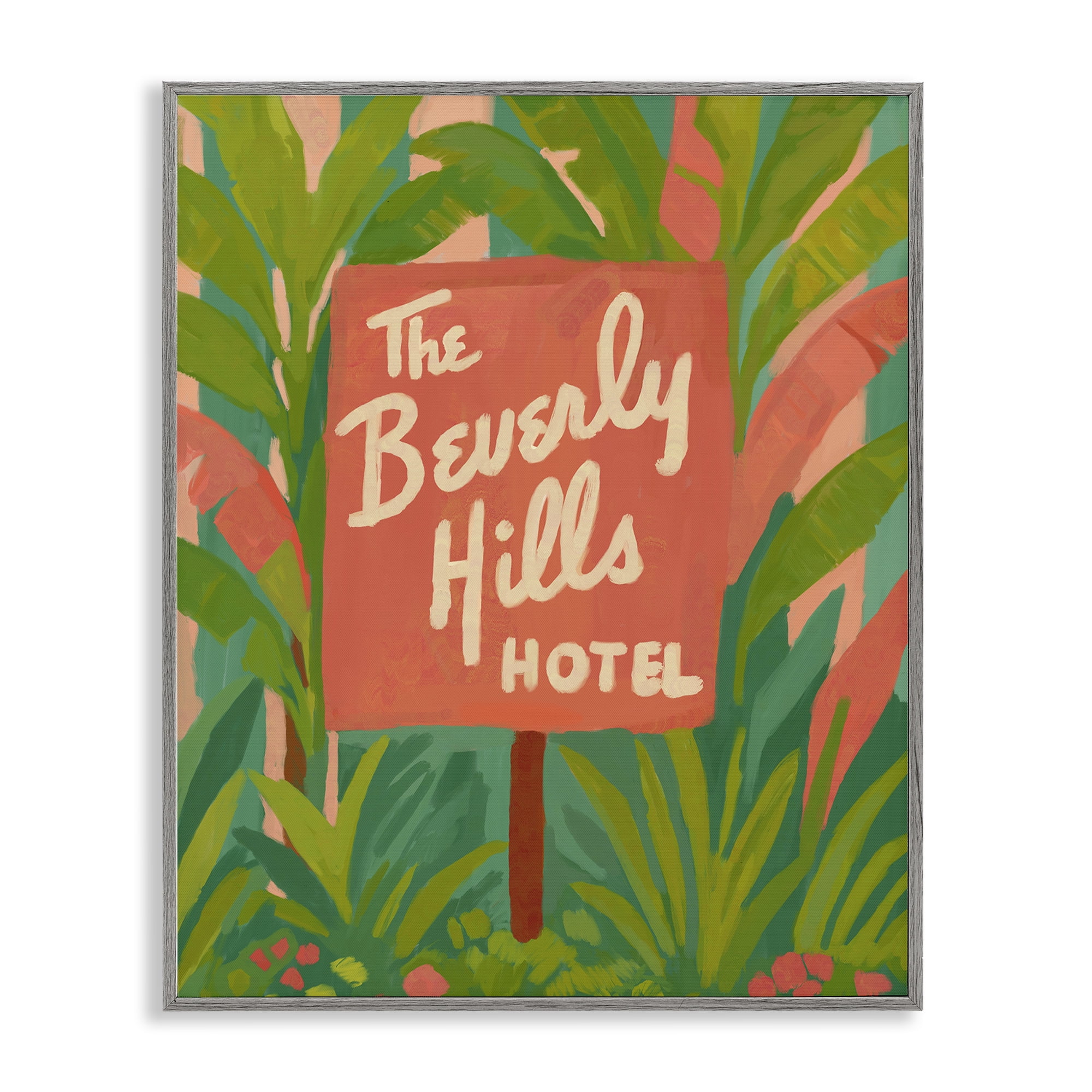Stupell Industries Tropical Beverly Hills Hotel Gray Framed Giclee Art, design by Amelia Noyes