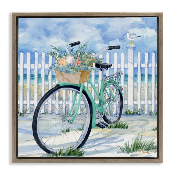 Stupell Industries Tropical Bike on Floral Beach Brown Floating Frame Canvas Art, 25 x 25, by Paul Brent